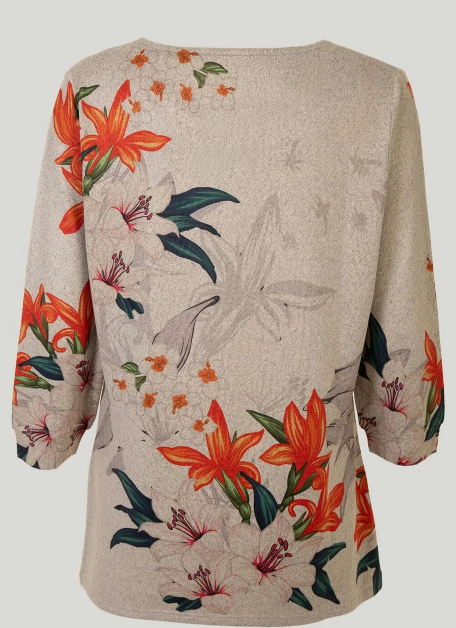 Isle Women's Floral Print Jersey Top - Soft Comfort Fit Blouse for Casual Wear