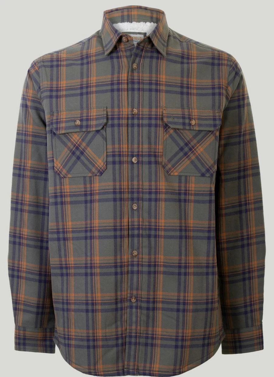 PG FIELD Men's Warm Flannel Check Shirt with Soft Fur Lining for Winter Comfort