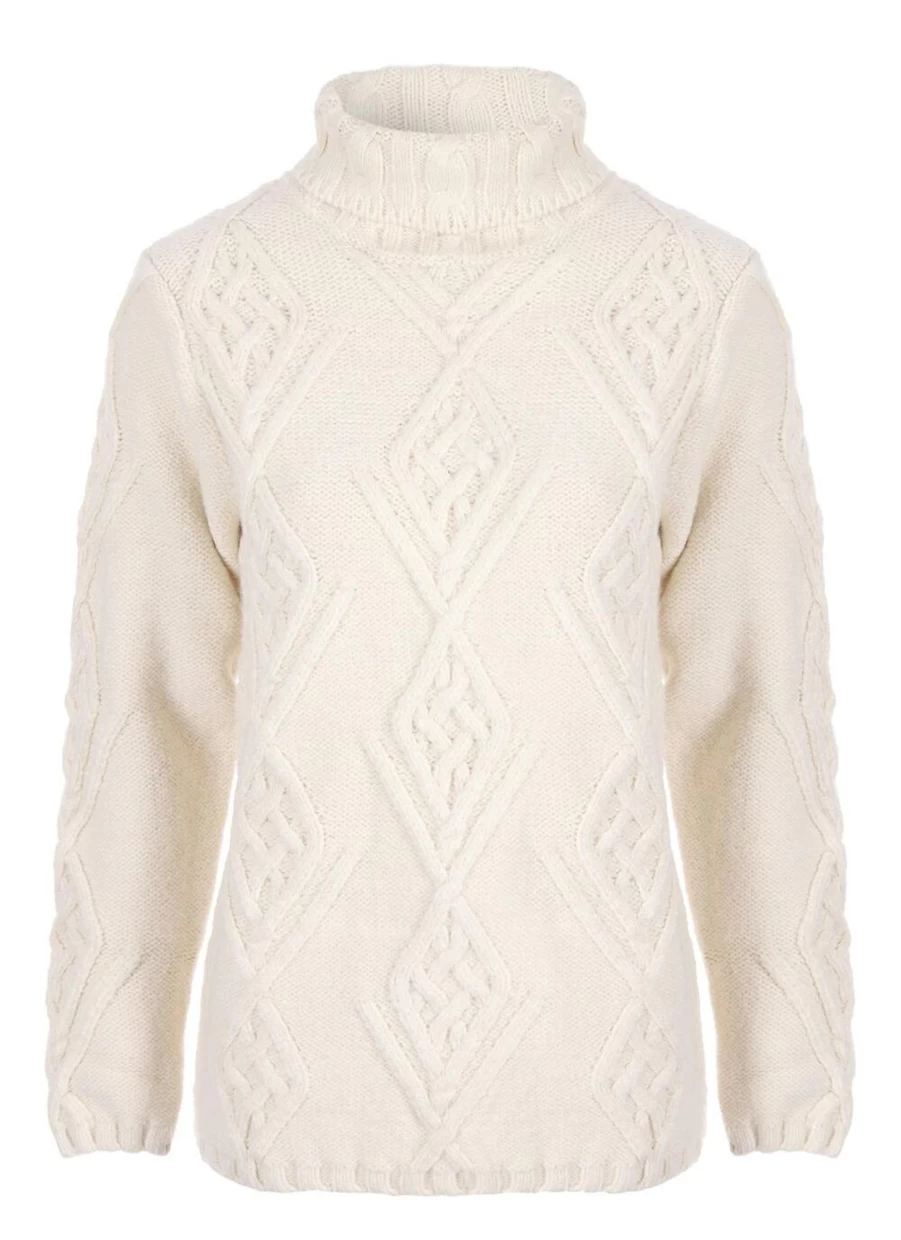 Artisan Knitwear Women's Chunky Cable Knit Sweater Long Sleeve Roll Neck Tunic Top