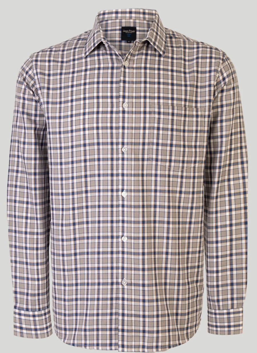 James Pringle Men's Classic Long Sleeve Checkered Shirt - Premium Tartan Plaid Button-Up for Casual & Formal Wear