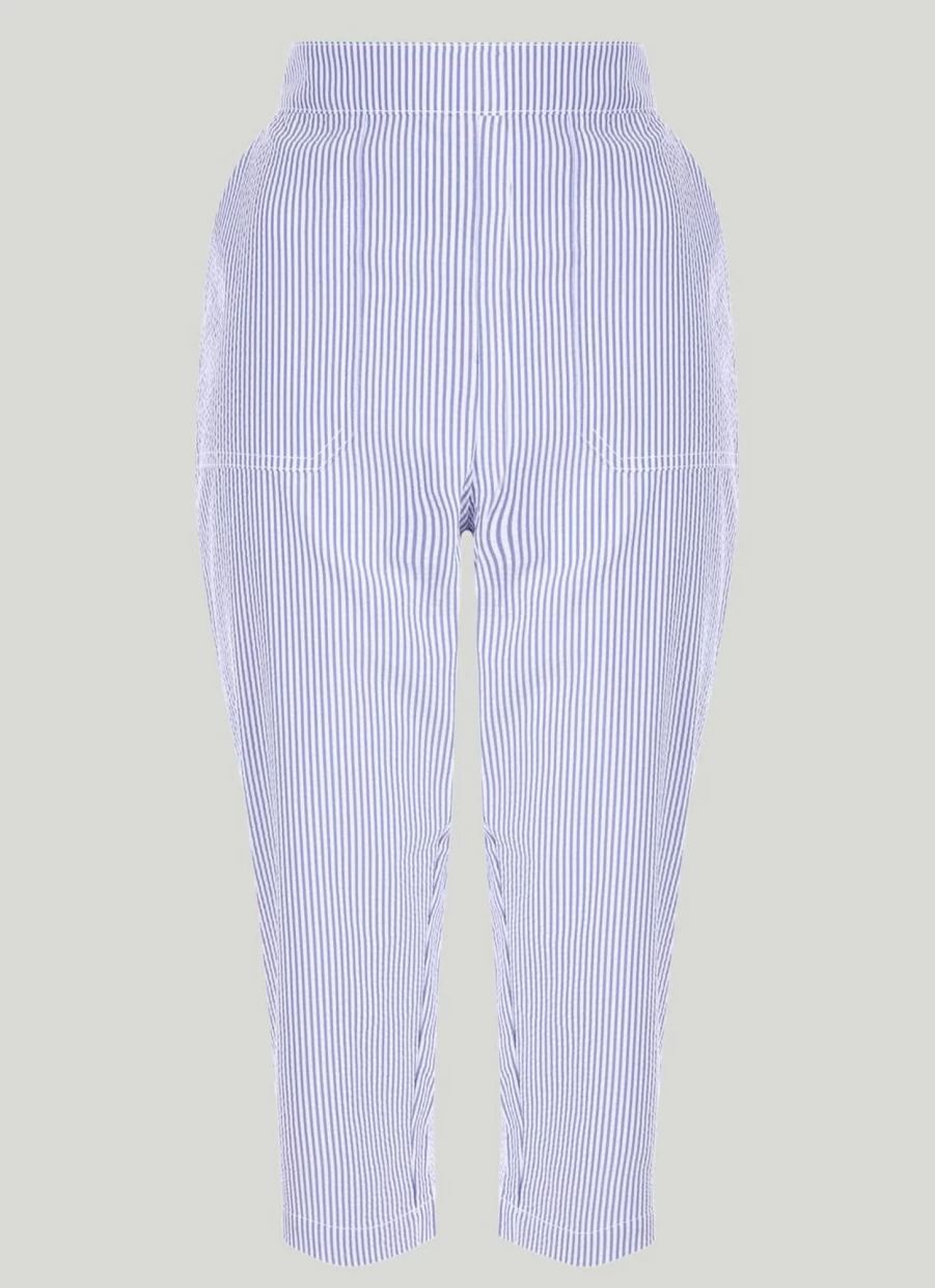Isle Women's Crop Stripe Trousers - High Waisted Slim Fit Summer Casual Pants