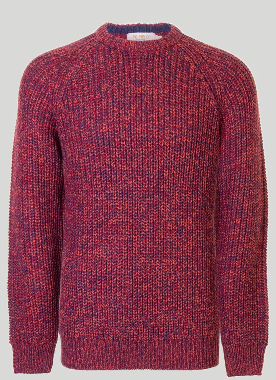 PG Field Men's Fisherman Rib Crew Neck Jumper - Warm Knit Sweater