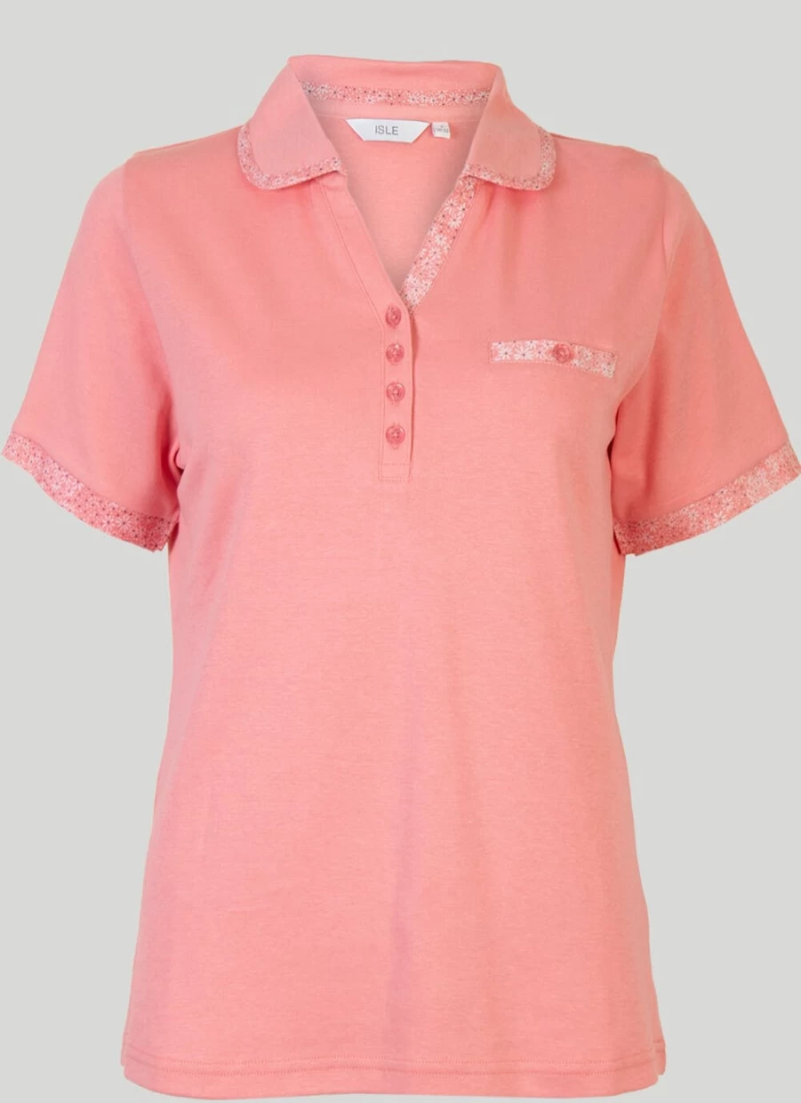 Isle Women's Contrast Trim Polo Shirt - Stylish Collared Top for Casual Wear