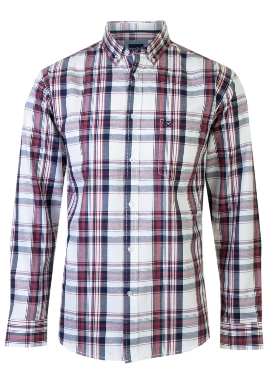 James Pringle Men's Twill Cotton Check Shirt - Classic Plaid Button-Up for Men