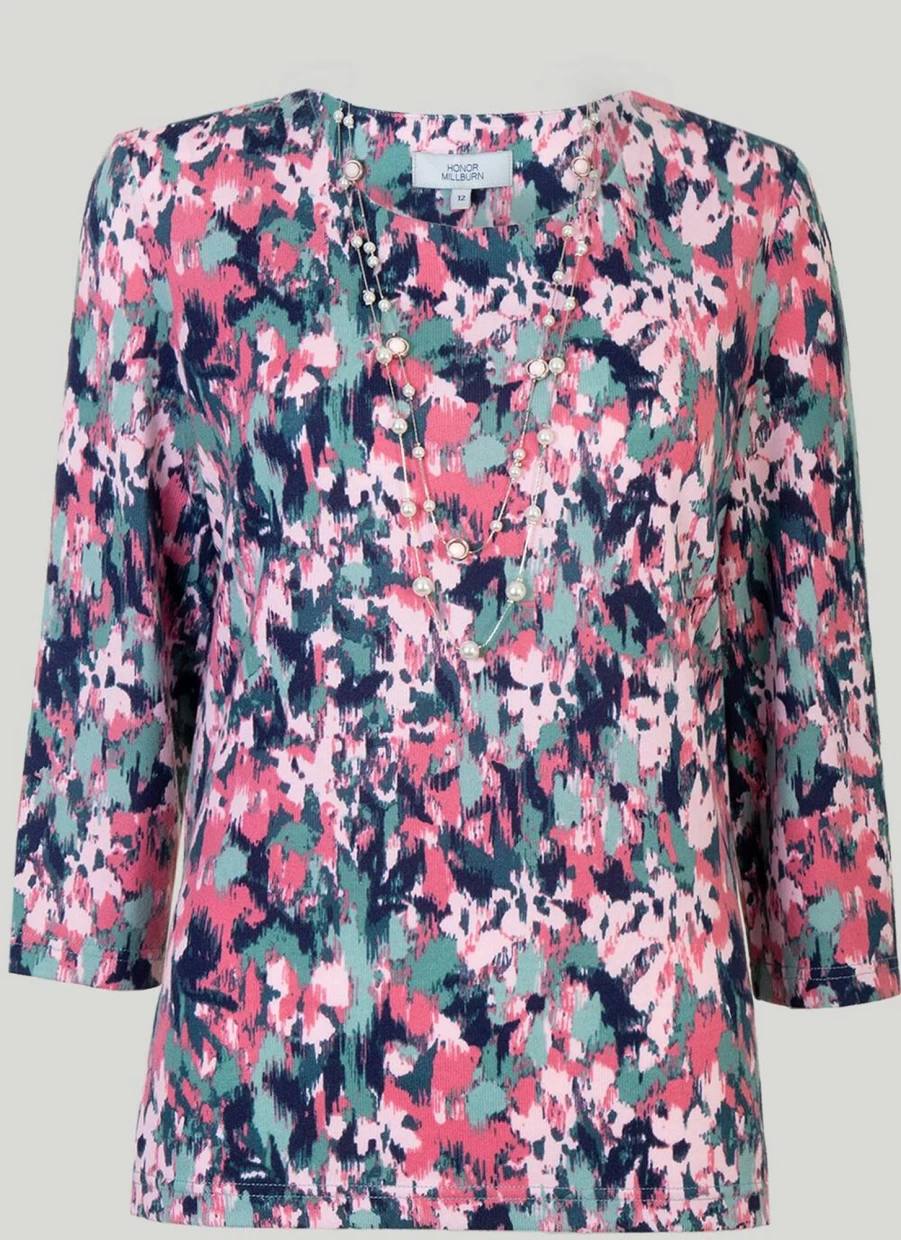 Honor Millburn Women's Printed Statement Necklace Top - Stylish Floral Design Chic Blouse