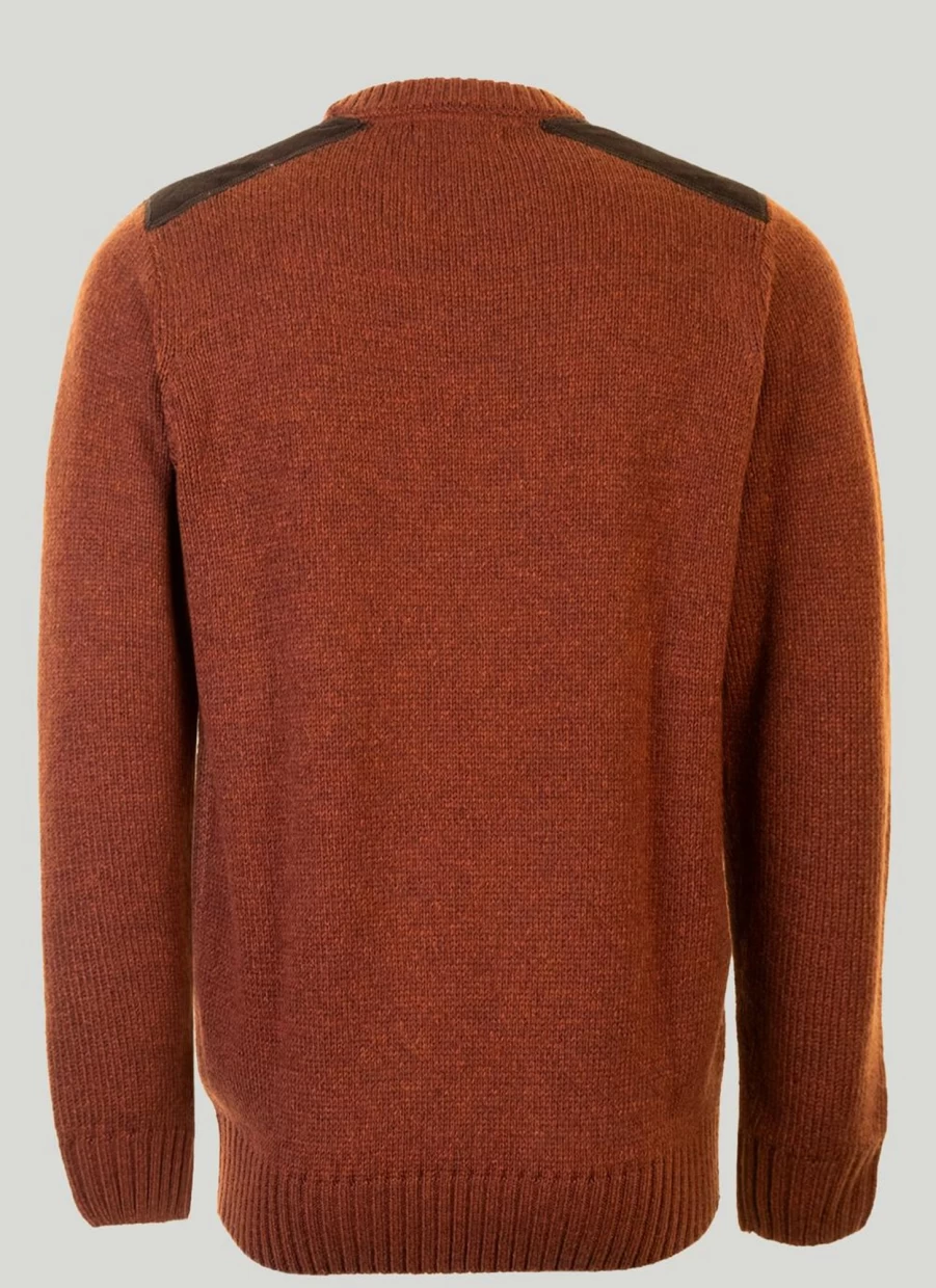 PG Field Men's Suede Trim Crew Neck Jumper - Soft Winter Pullover Sweater