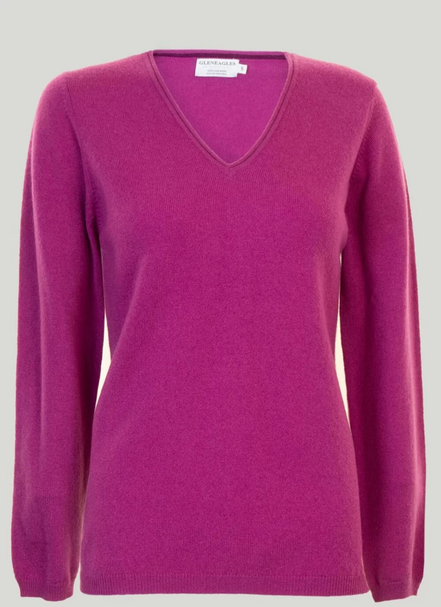 Gleneagles Women's Cashmere V-Neck Jumper – Soft Luxury Sweater for Women