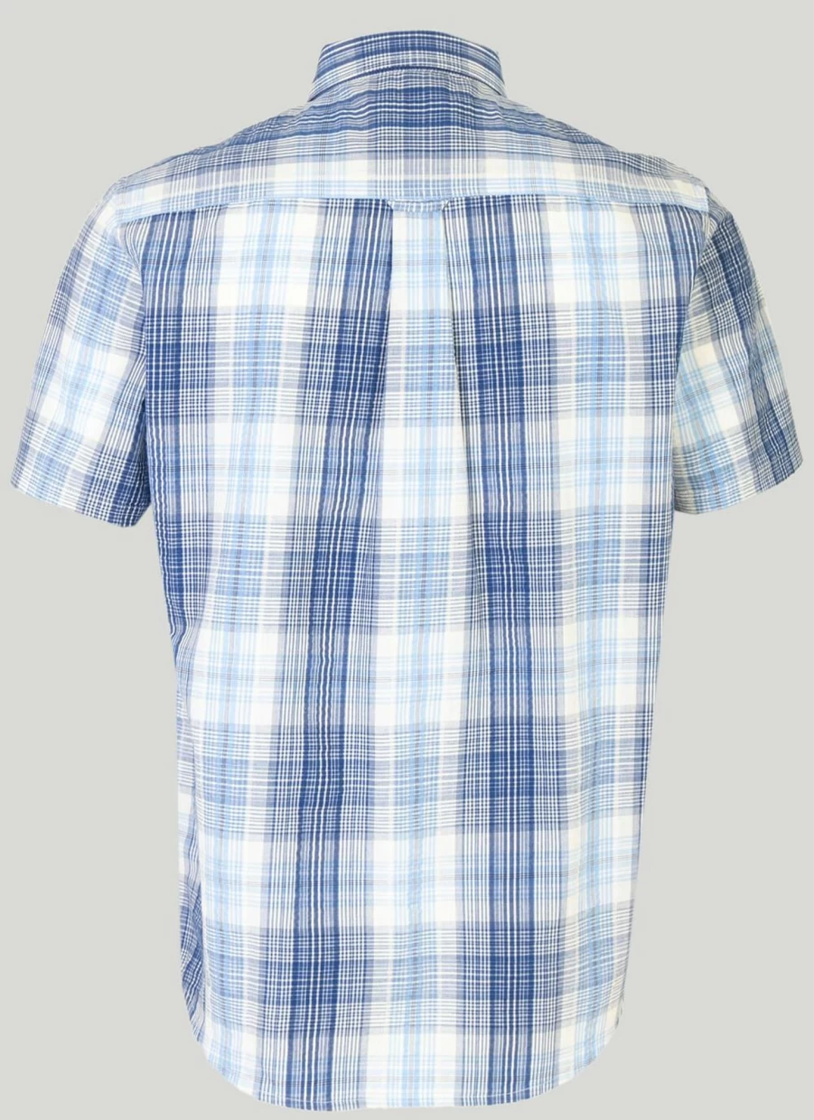 PG Field Men's Seersucker Checkered Casual Shirt - Breathable Summer Check Shirt for Men