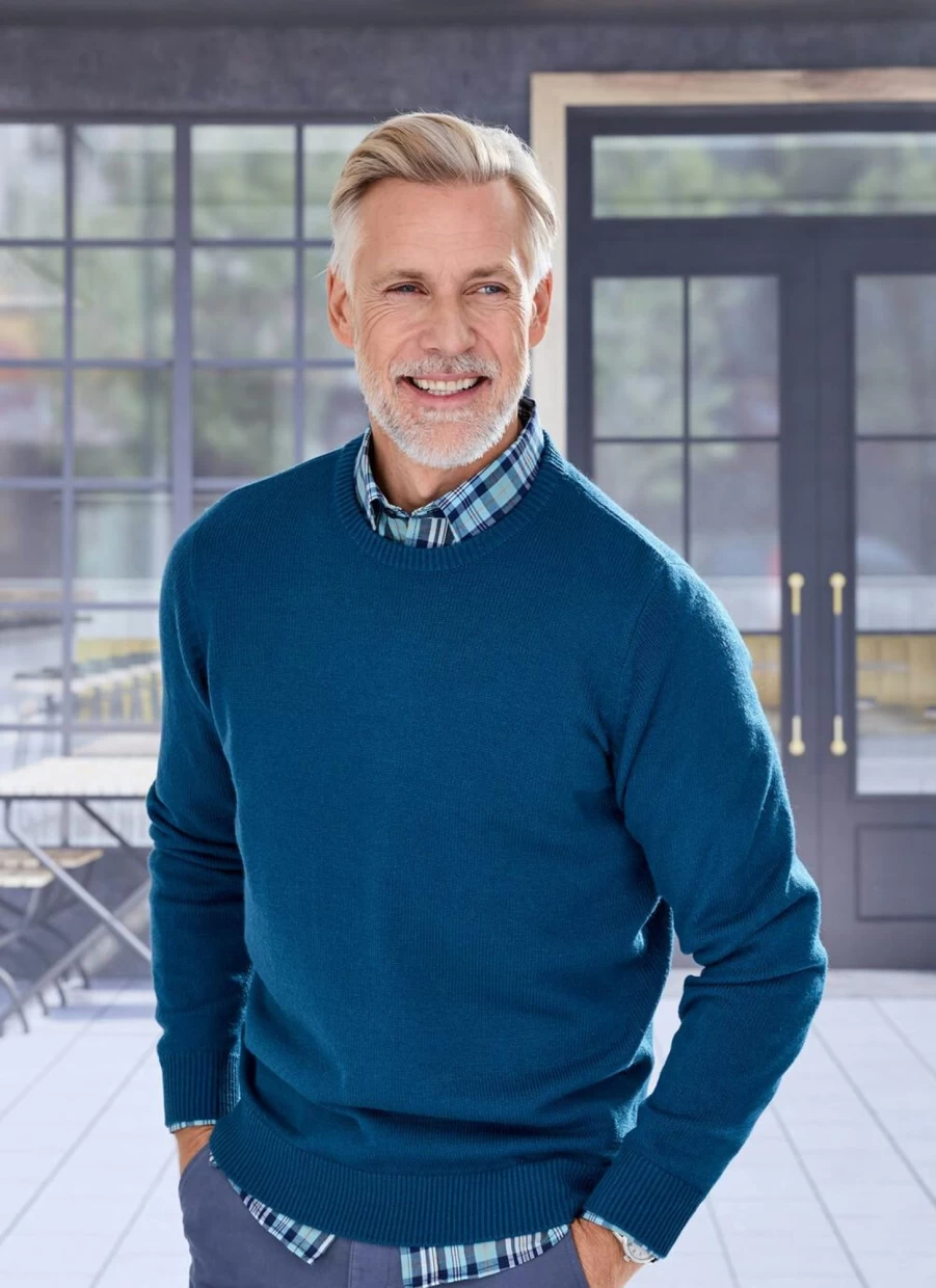 James Pringle Men's Crew Neck Knitted Jumper - Soft Wool Blend Slim Fit Sweater