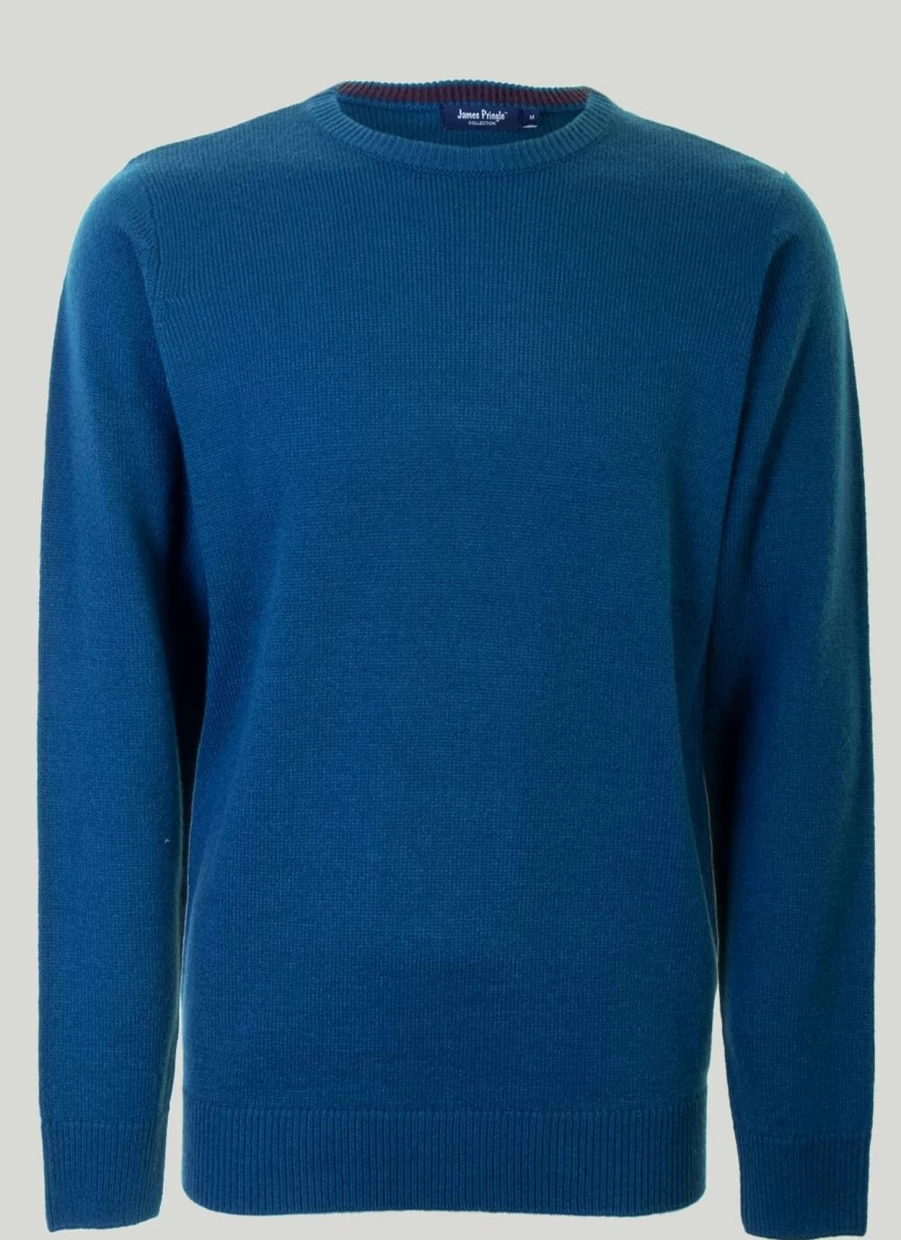 James Pringle Men's Crew Neck Knitted Jumper - Soft Wool Blend Slim Fit Sweater