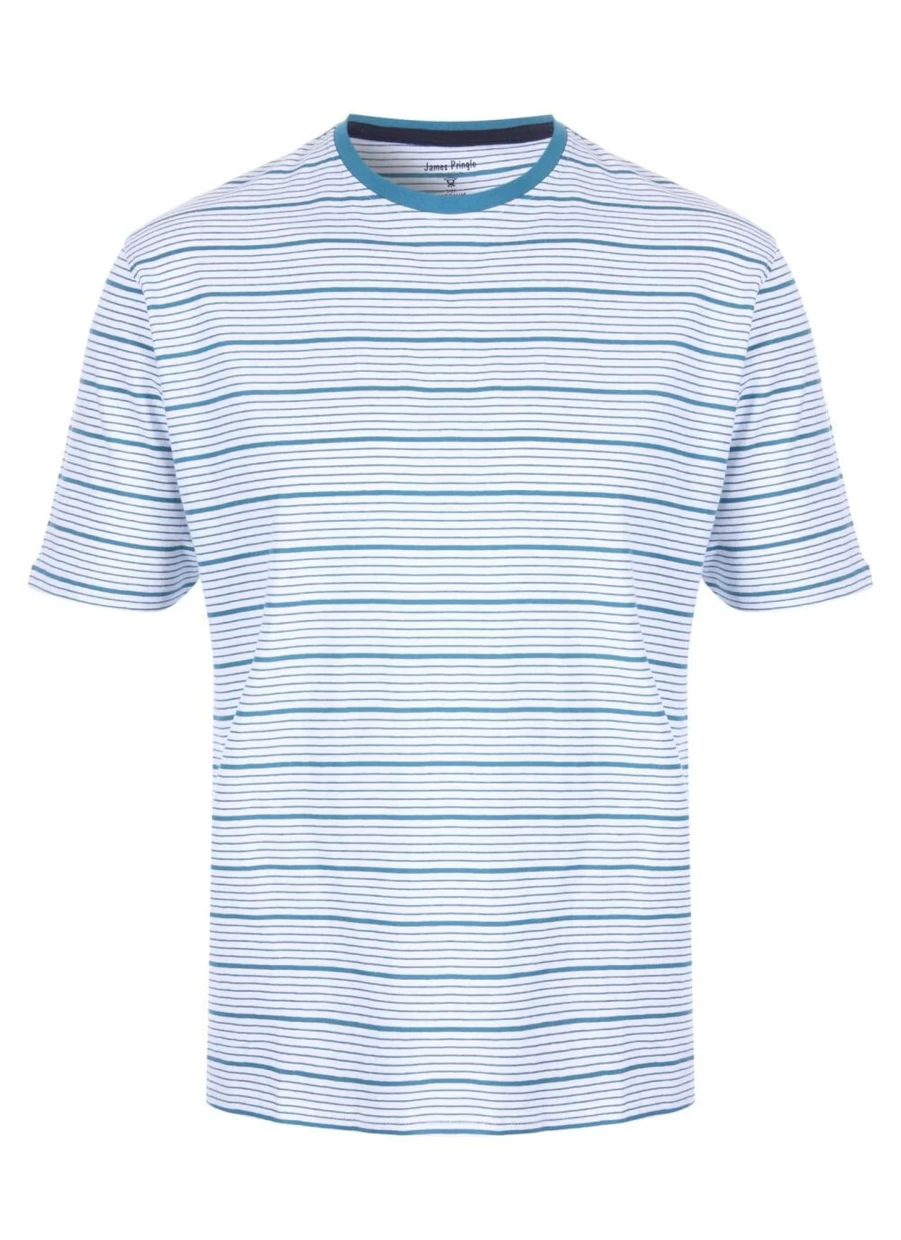 James Pringle Men's Dark Striped Short Sleeve T-Shirt - Classic Fit Casual Tee