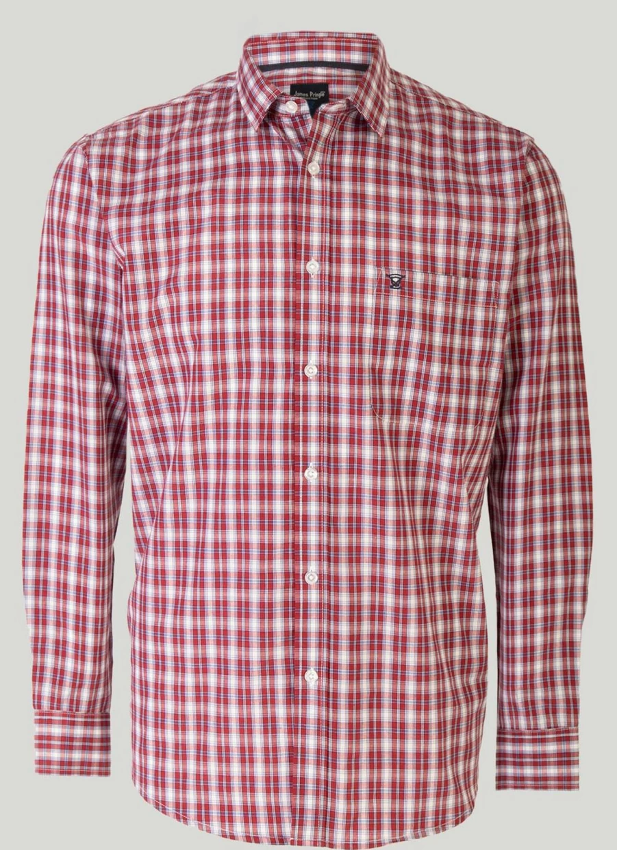 James Pringle Men's Long Sleeve Check Shirt - Classic Plaid Button-Up for Men
