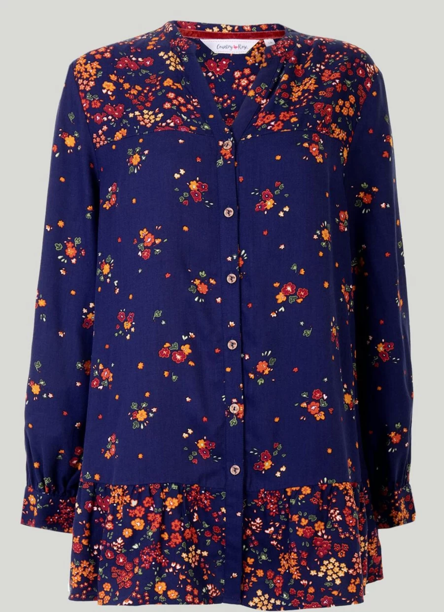 Country Rose Women's Floral Print Blouse - Elegant Flowy Top for Casual & Dressy Outfits