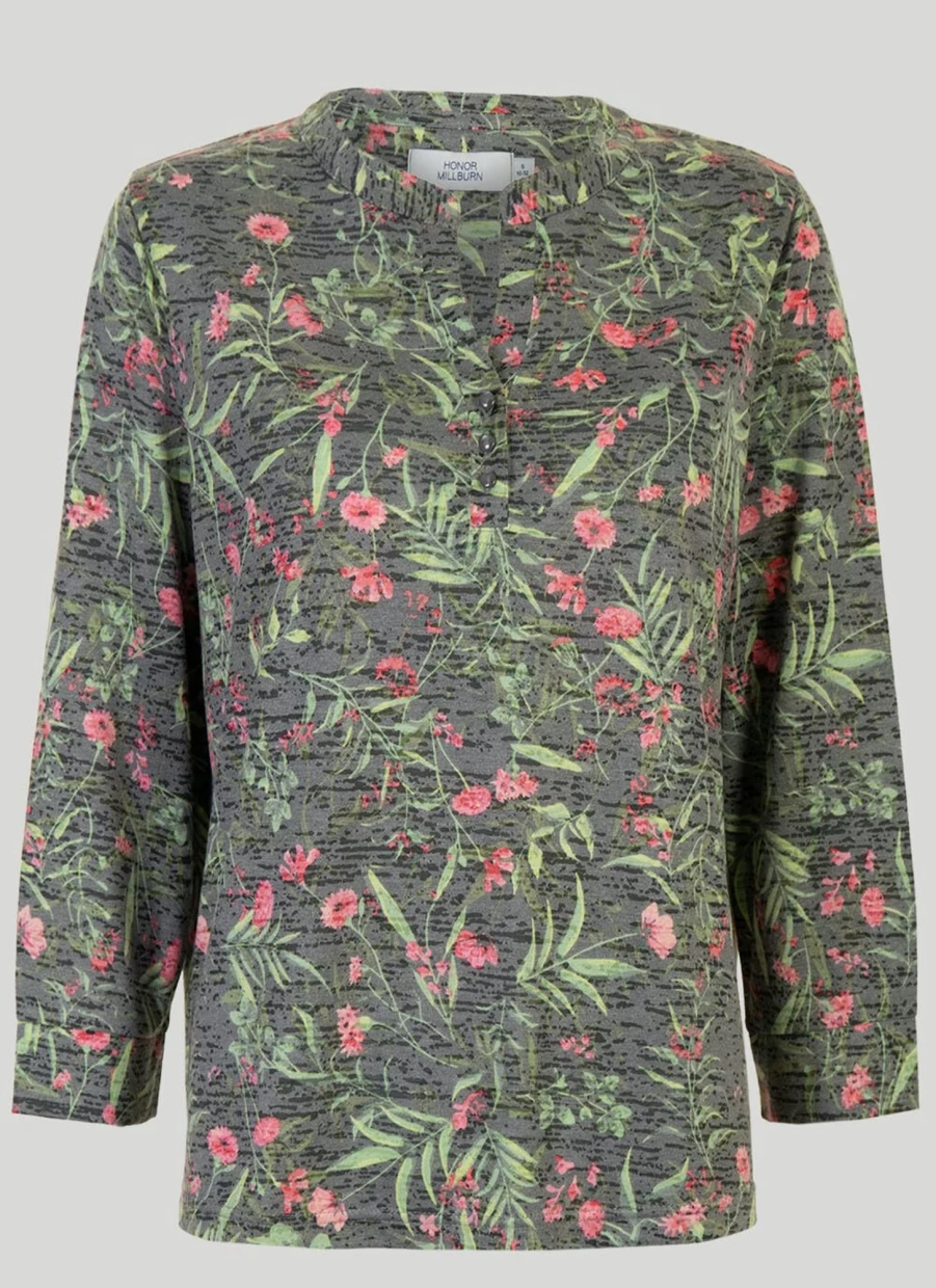 Honor Millburn Women's Printed Burnout Blouse - Stylish Floral Design Casual Top