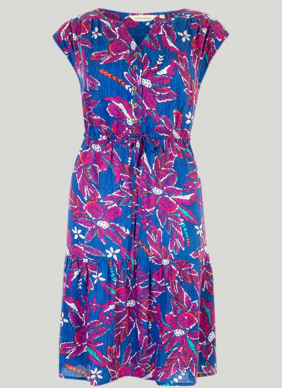 Country Rose Women's Blue Aztec Floral Print Dress - Boho Chic Summer Dress