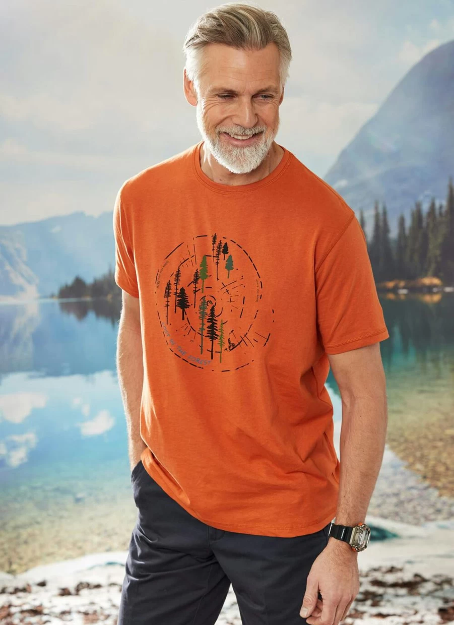 PG Field Men's Orange Graphic Print T-Shirt - Stylish Casual Tee for Men