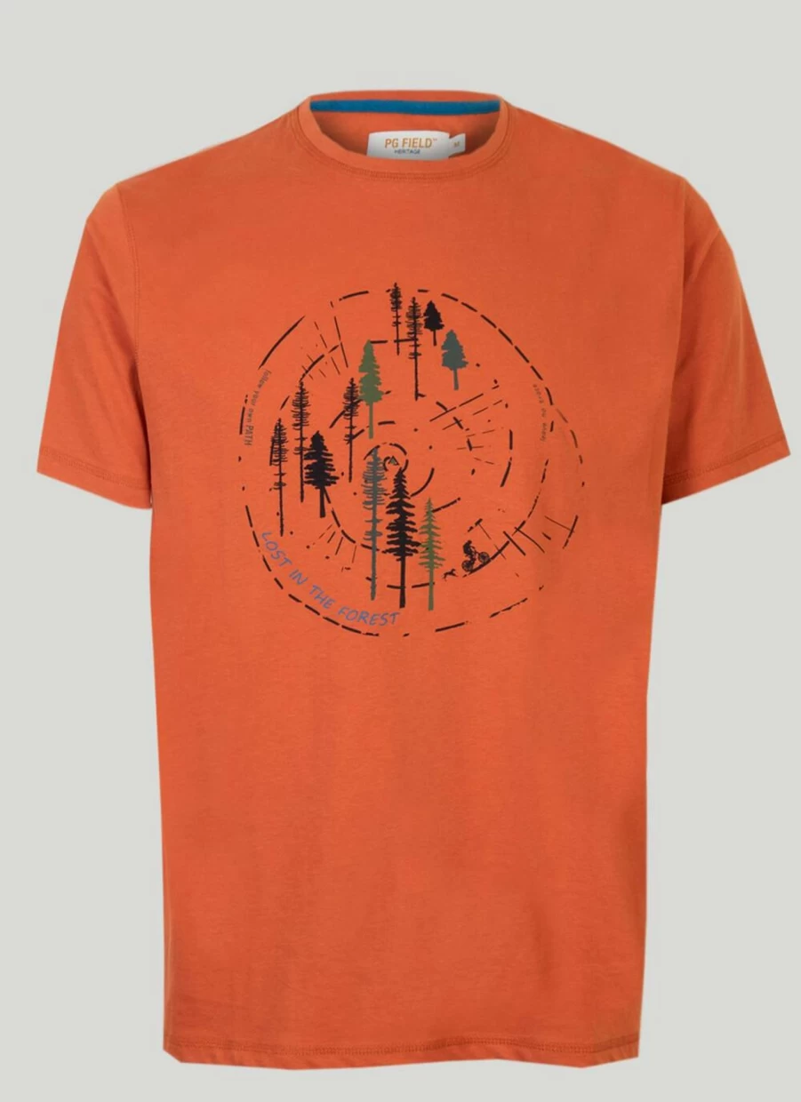 PG Field Men's Orange Graphic Print T-Shirt - Stylish Casual Tee for Men