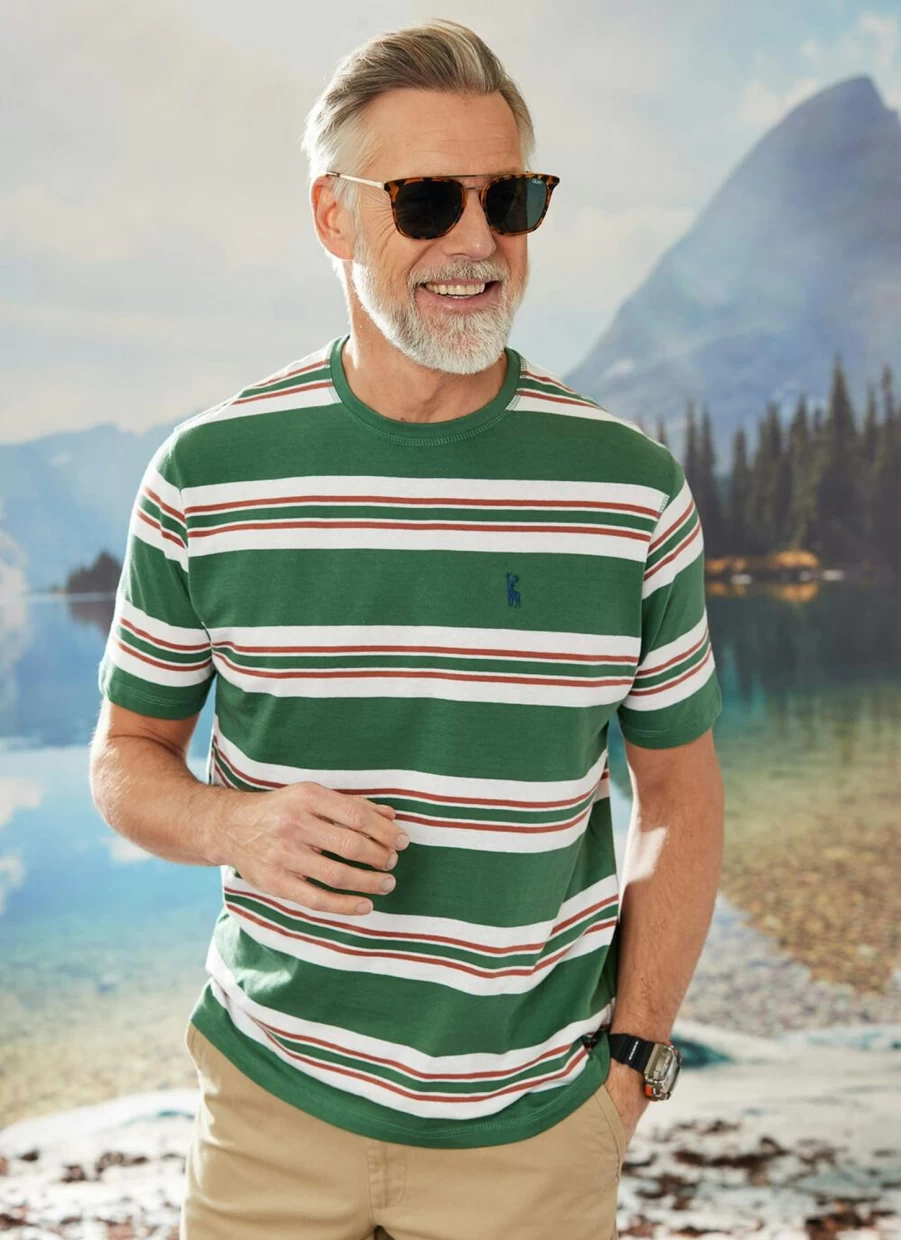 PG Field Men's Stripe T-Shirt - Classic Casual Comfort Fit Tee