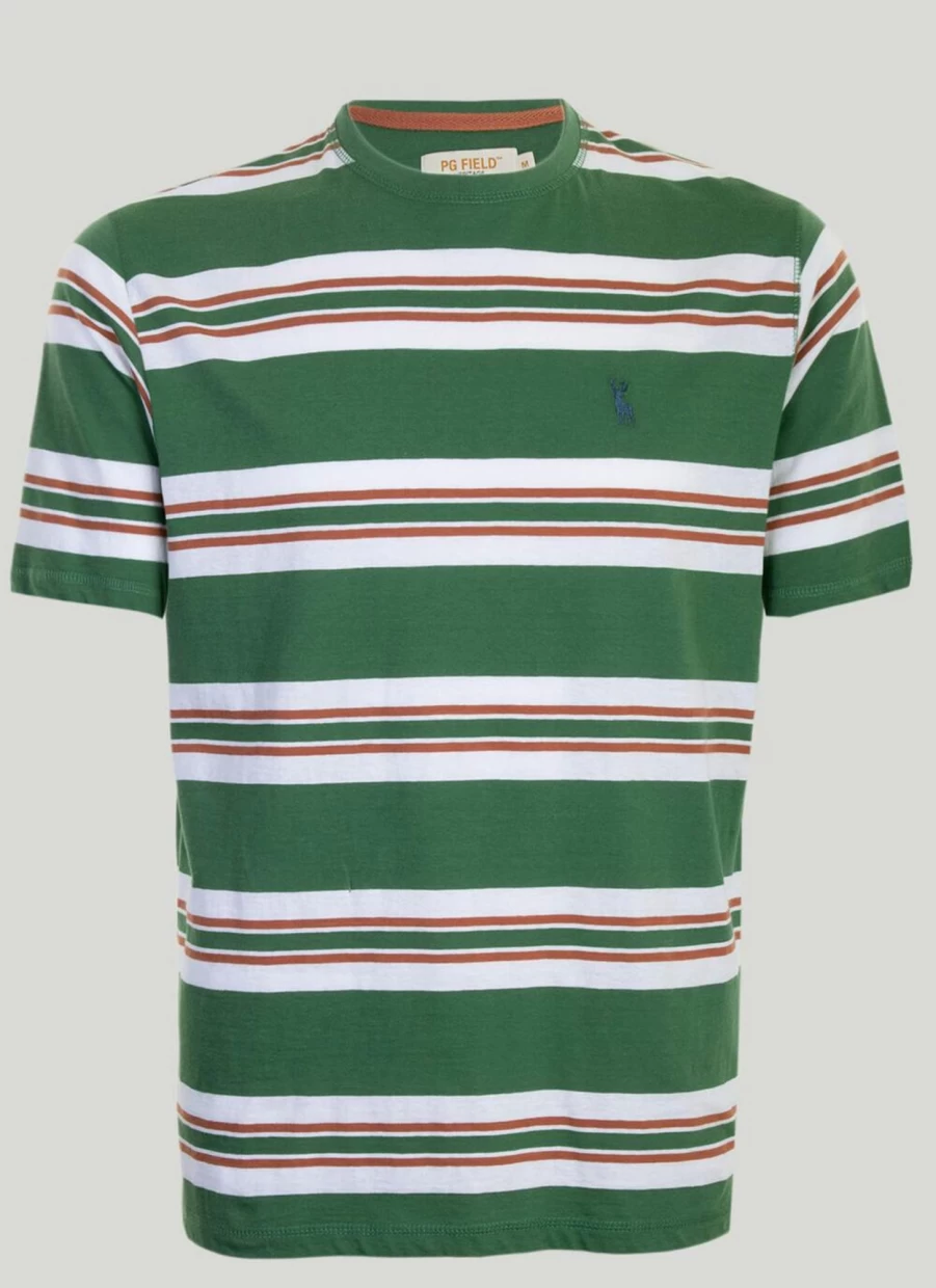 PG Field Men's Stripe T-Shirt - Classic Casual Comfort Fit Tee