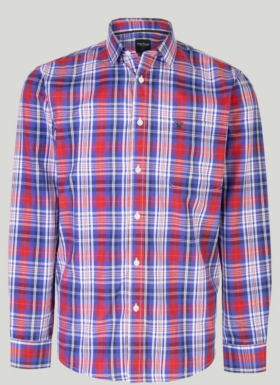 James Pringle Men's Long Sleeve Check Shirt - Classic Plaid Button-Up for Men