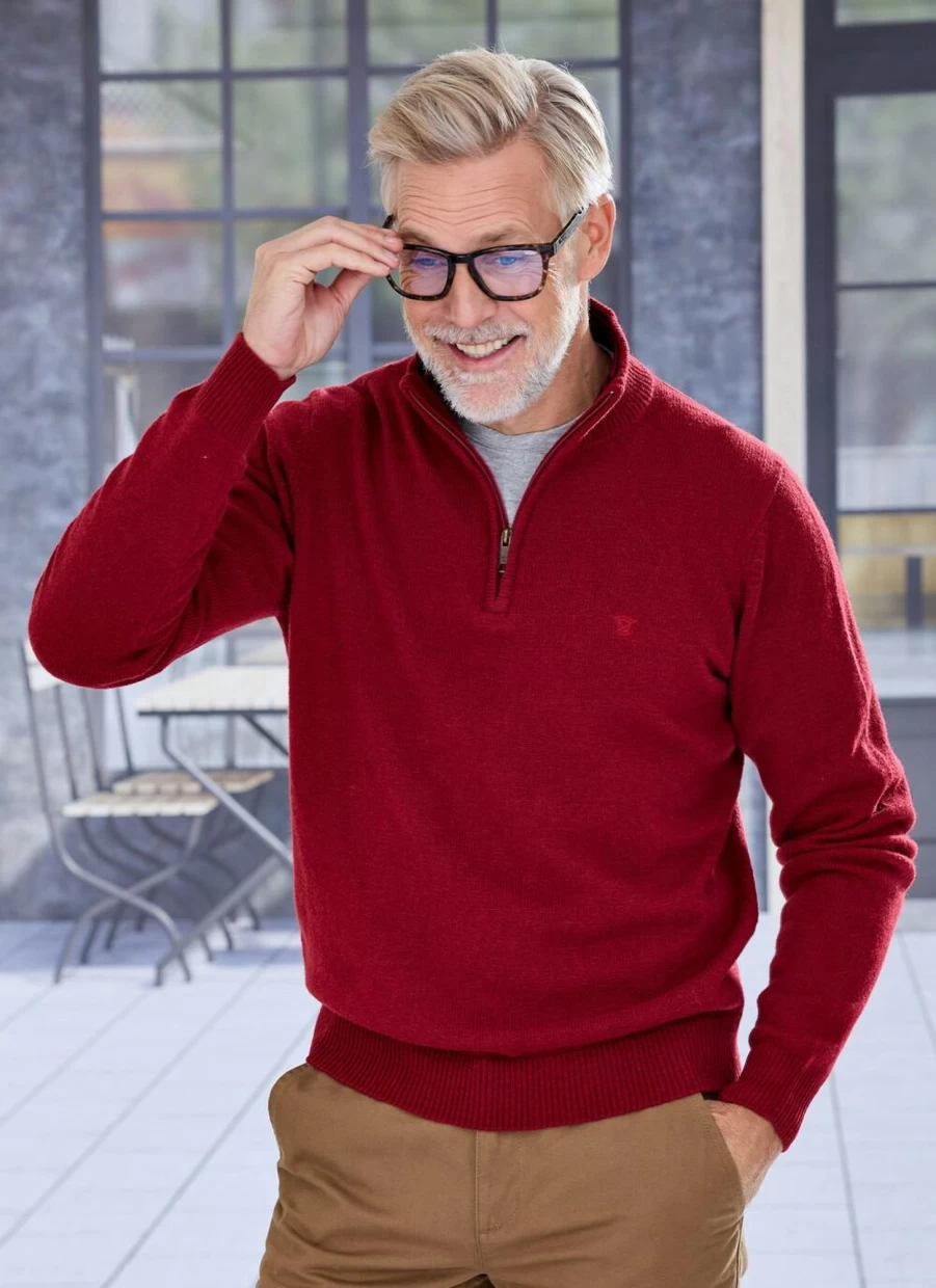 James Pringle Men's Machine Washable Lambswool Zip Neck Jumper - Soft Winter Knit Sweater