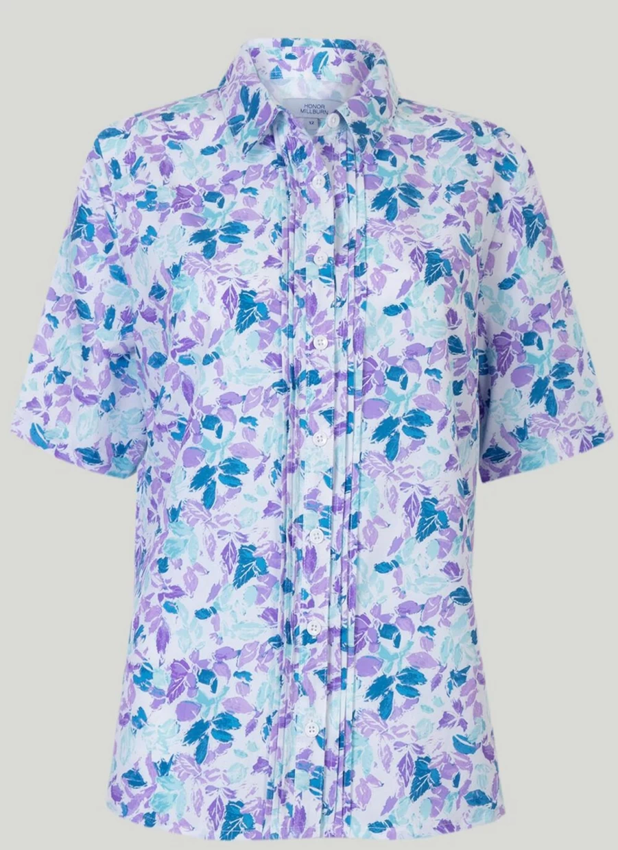 Honor Millburn Women's Stylish Teal Printed Shirt - Trendy Floral Pattern Casual Top