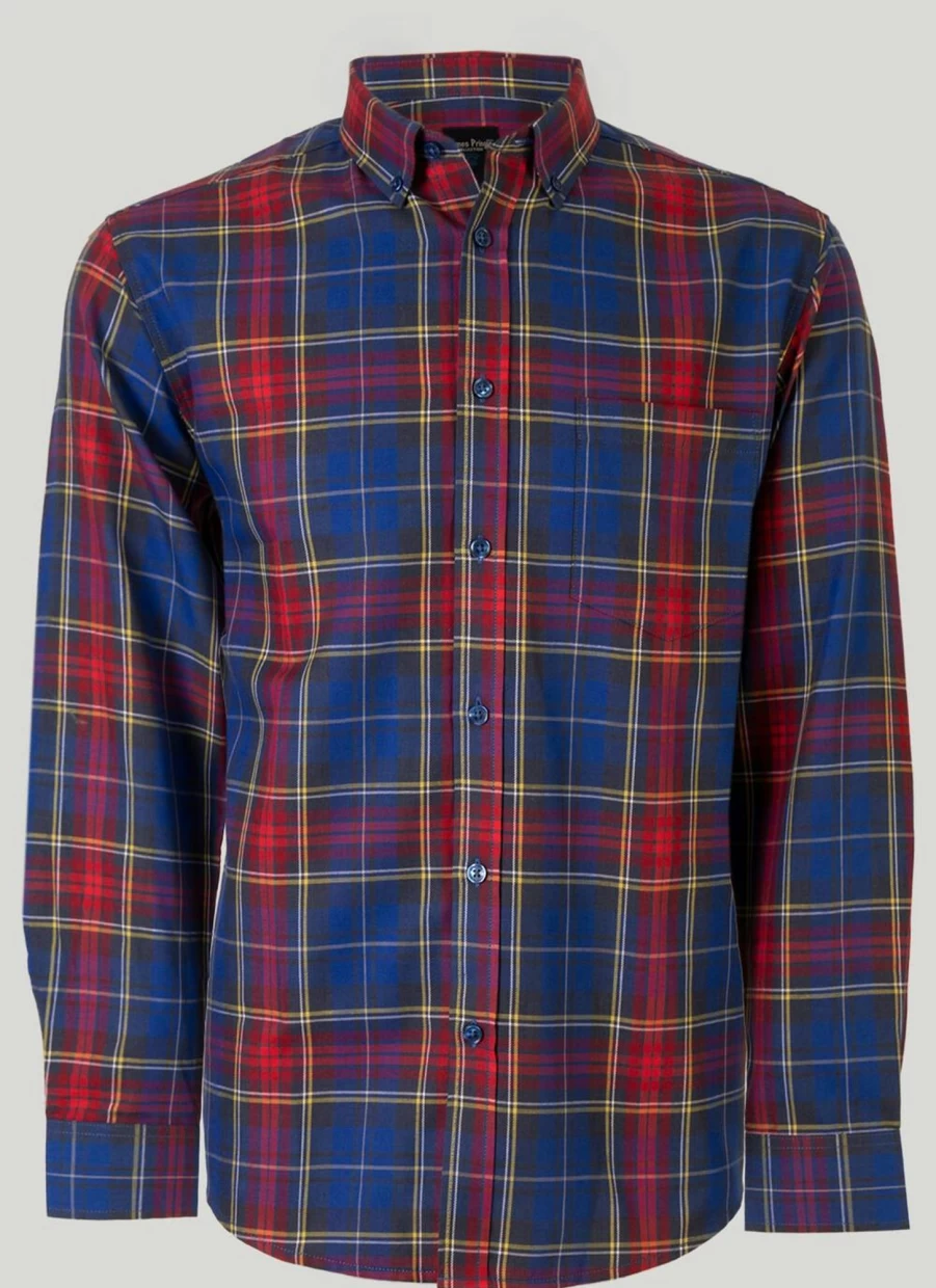 James Pringle Men's Classic Long Sleeve Checkered Shirt - Premium Tartan Plaid Button-Up for Men