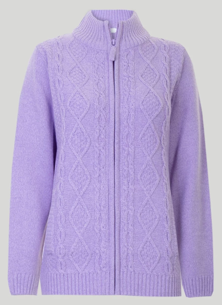 Isle Women's Cable Knit Zip-Up Cardigan Sweater