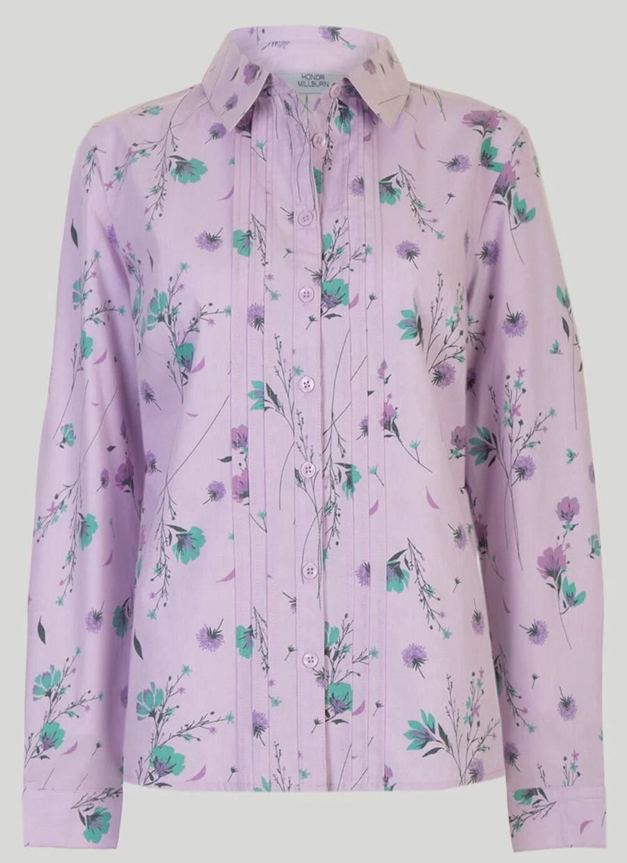 Honor Millburn Women's Lilac Floral Print Blouse - Elegant Chic Tops for Women