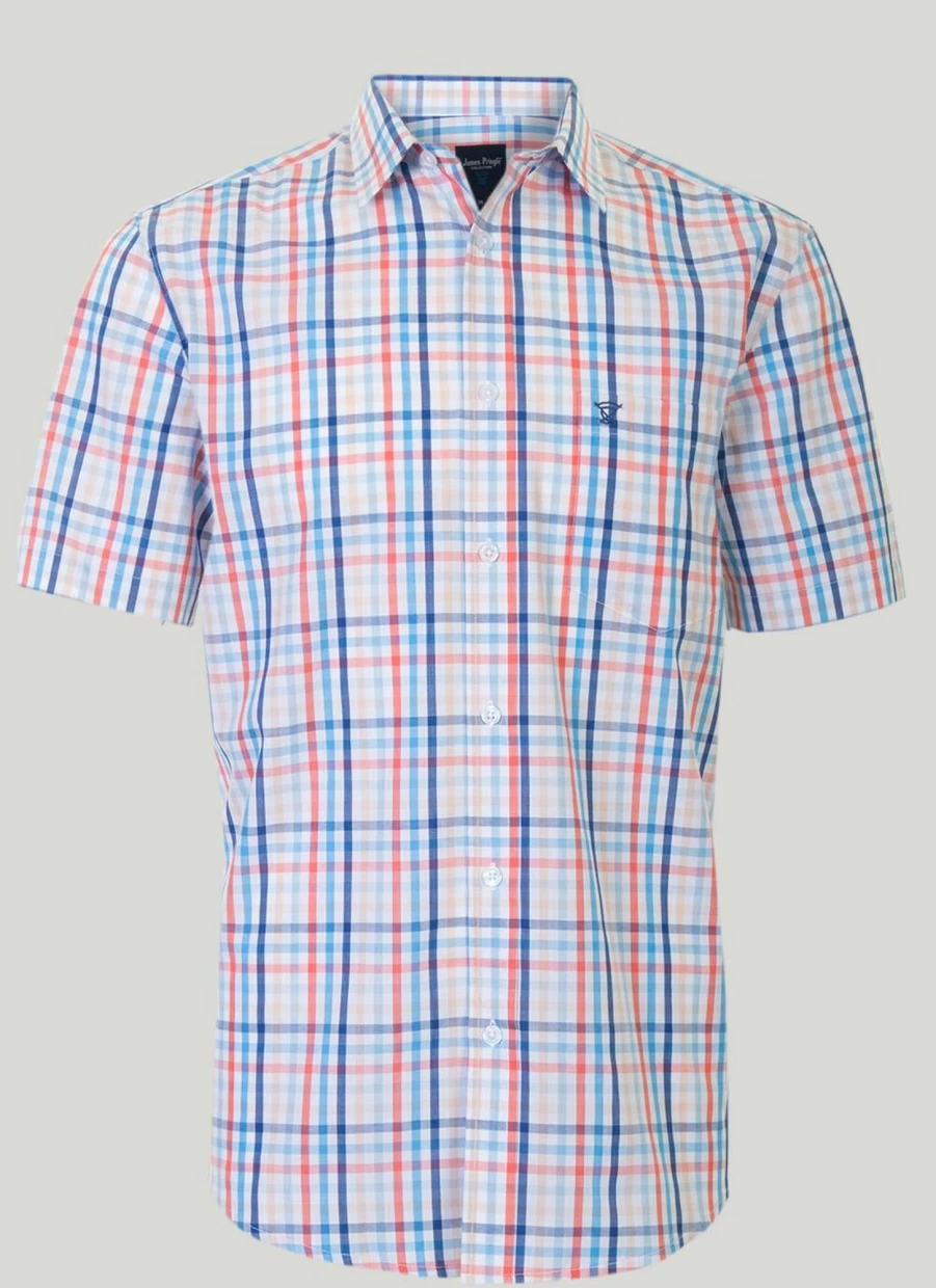 James Pringle Men's Short Sleeve Check Shirt - Classic Plaid Casual Shirt for Men