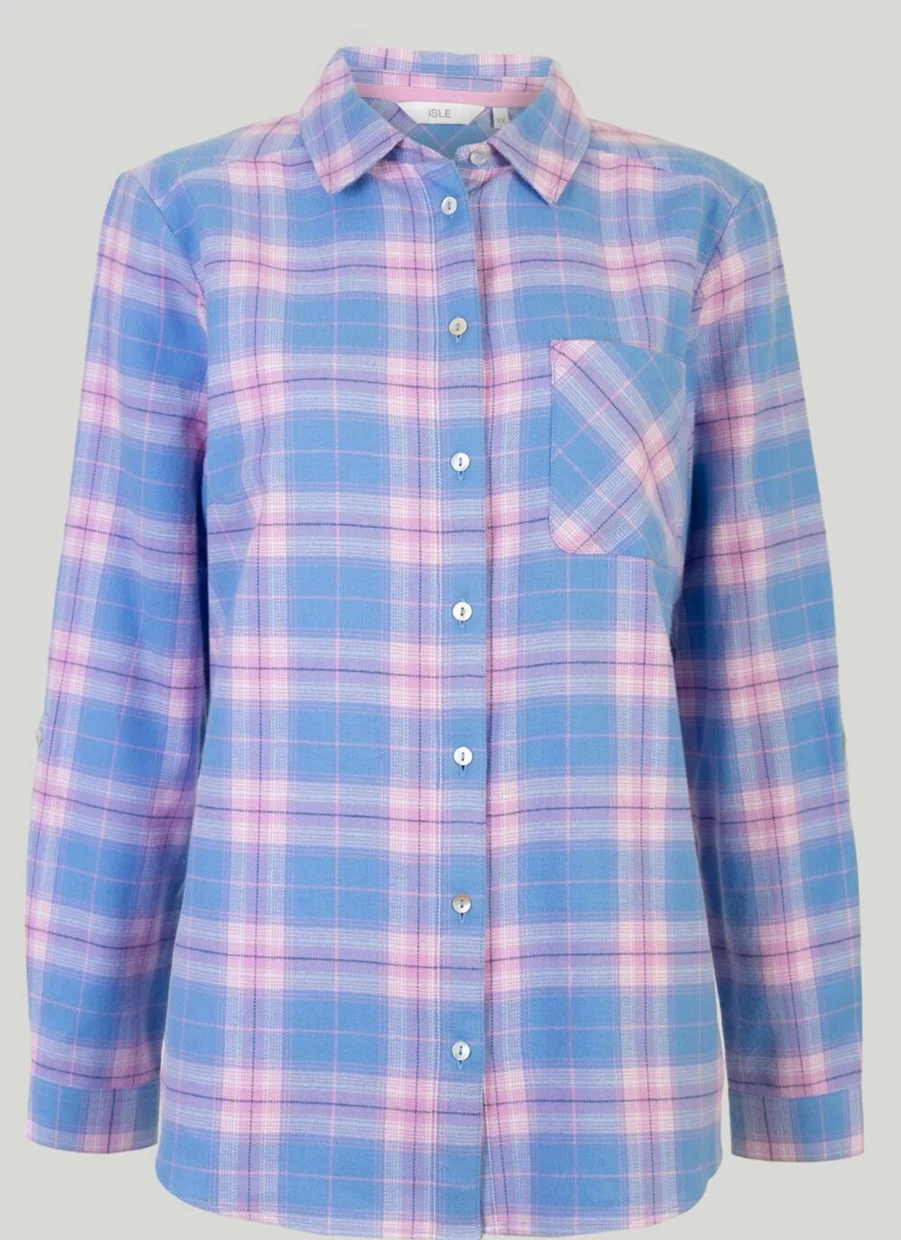 "Isle Women's Cotton Checkered Blouse - Stylish Casual Shirt for Women"