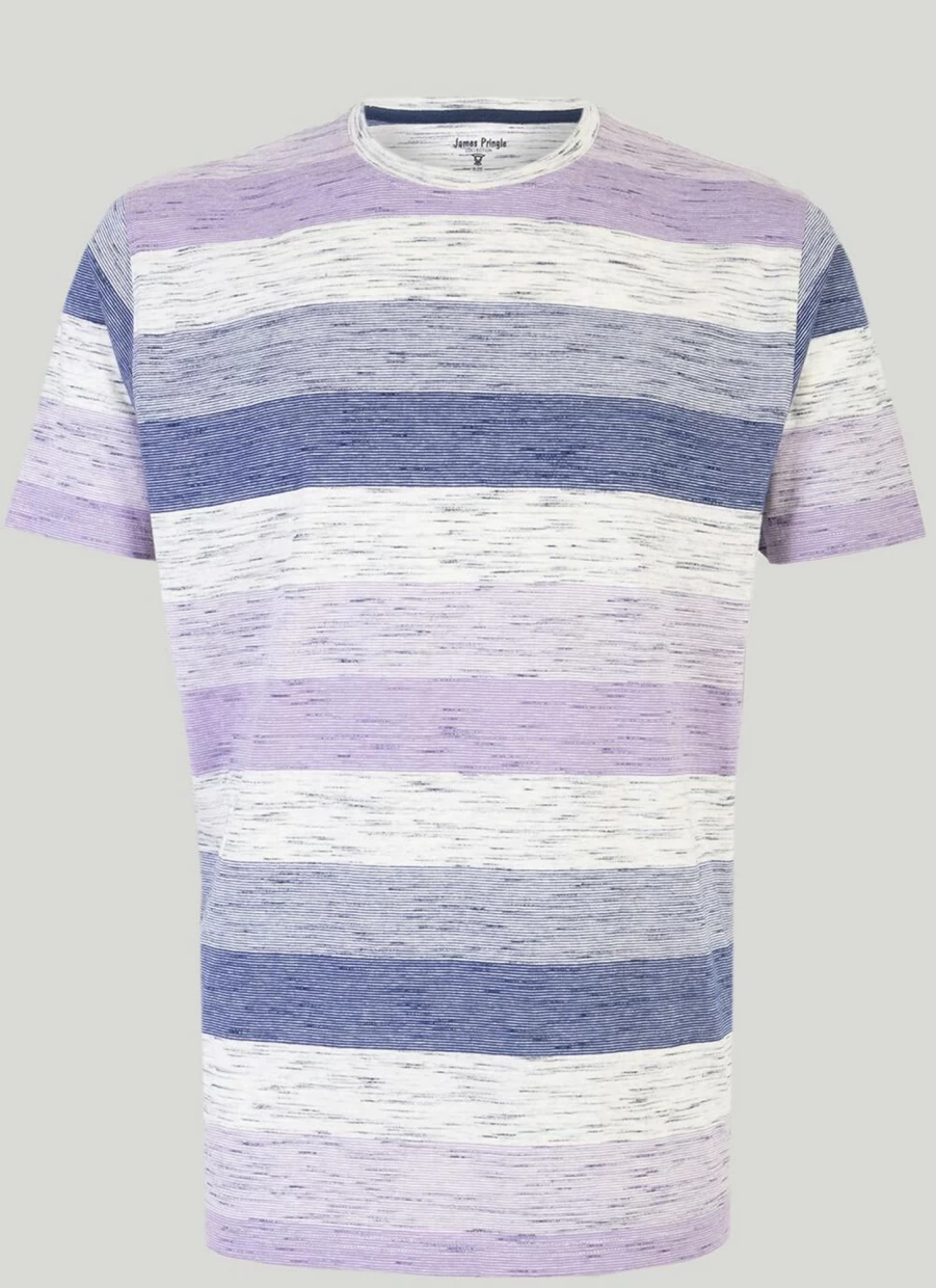 James Pringle Men's Stripe Space Dye Cotton T-Shirt - Casual Comfort Fit Tee