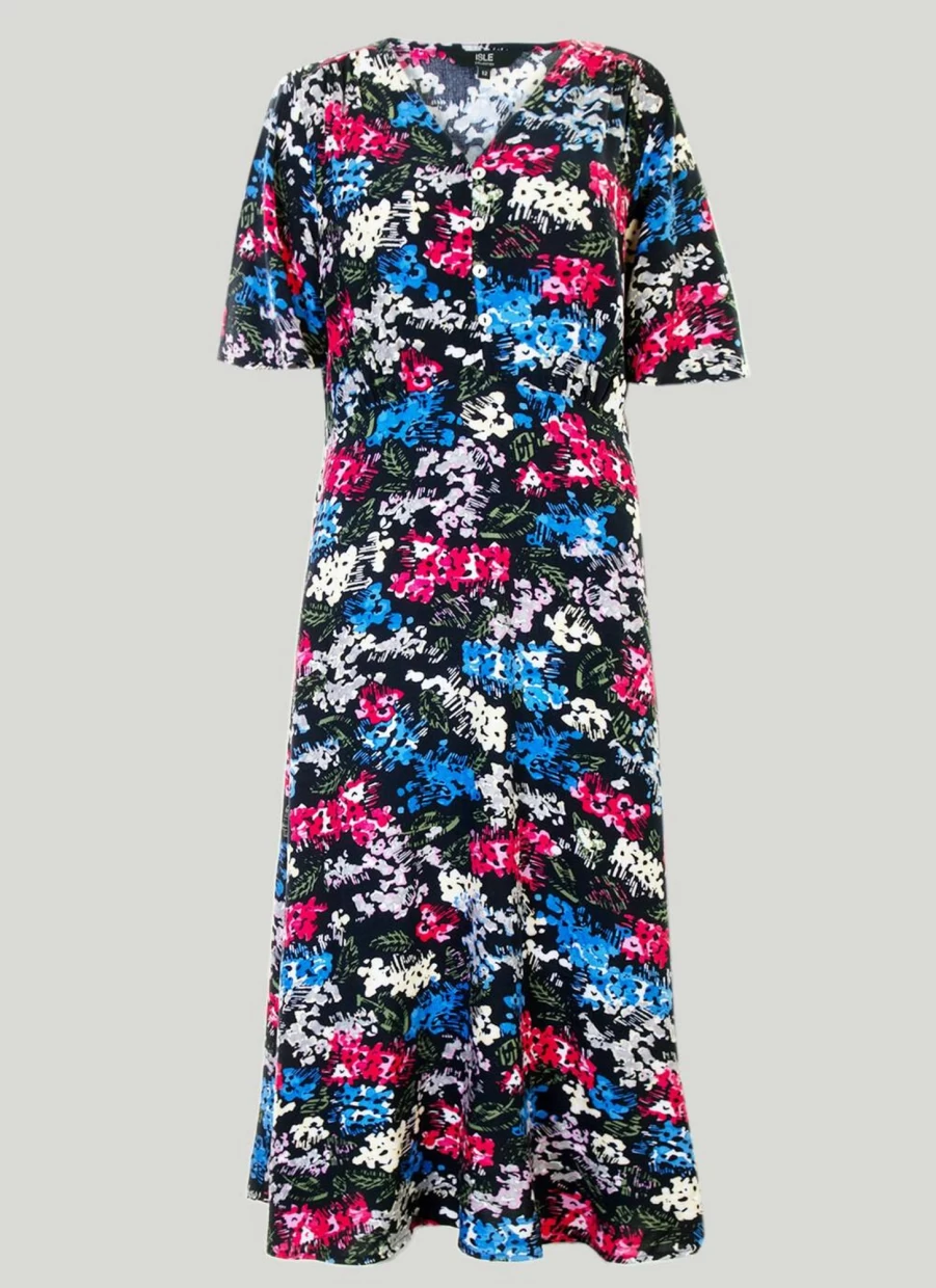 Isle Women's Navy Blue Floral Print Dress - Elegant Flowy Summer Dress