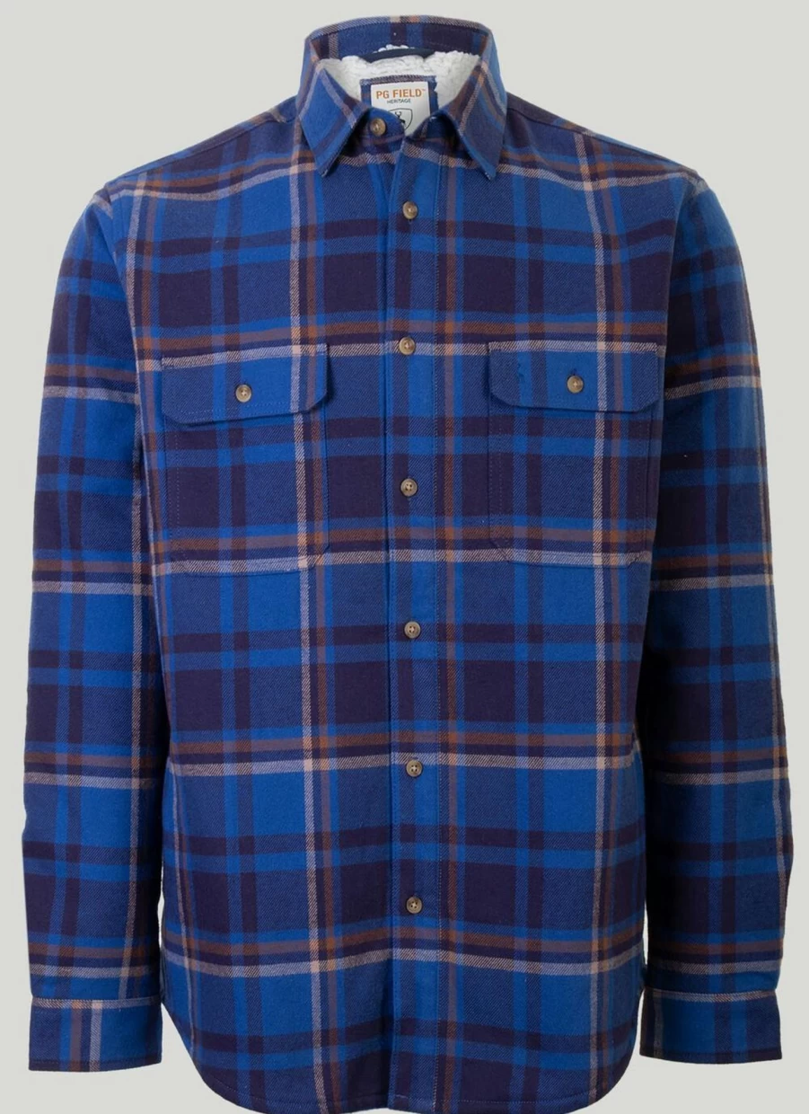 PG FIELD Men's Sherpa-Lined Flannel Check Shirt - Warm Plaid Button-Up for Winter
