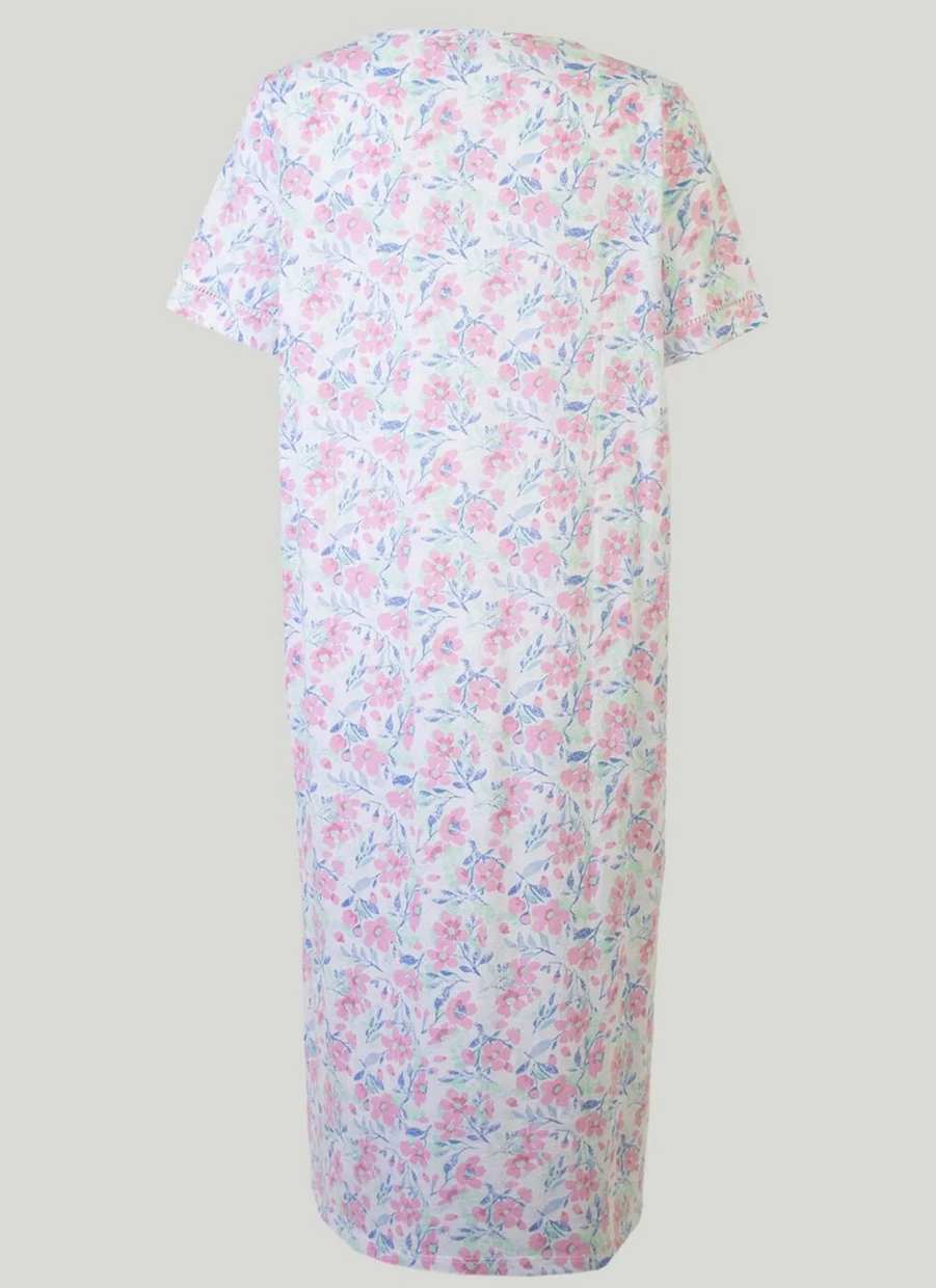 Isle Women's Floral Embroidered Woven Yoke Nightgown - Soft Sleepwear Nightie