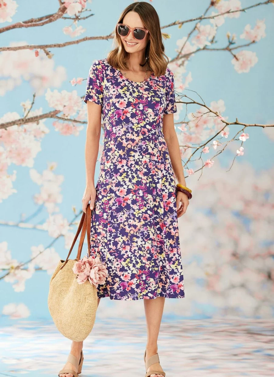 Honor Millburn Women's Floral Print Dress with Free Necklace - Elegant Casual Summer Dress