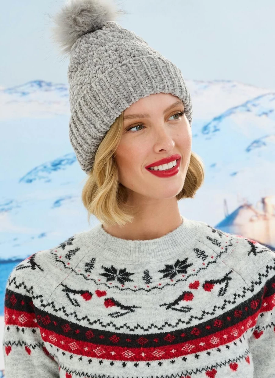 Isle Women's Soft Chenille Pom Pom Beanie - Cozy Winter Knit Hat