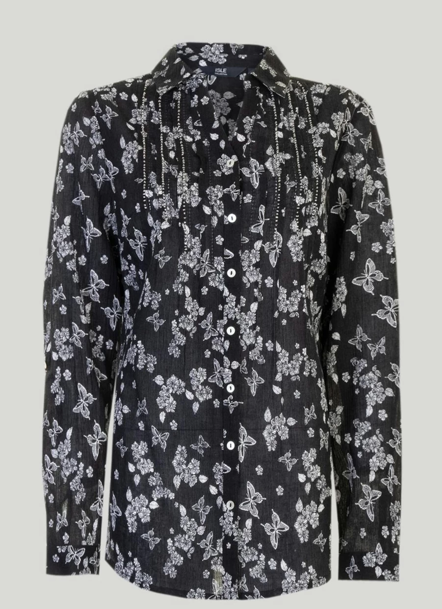 "Isle Women's Crinkle Print Blouse - Stylish Printed Top for Women"