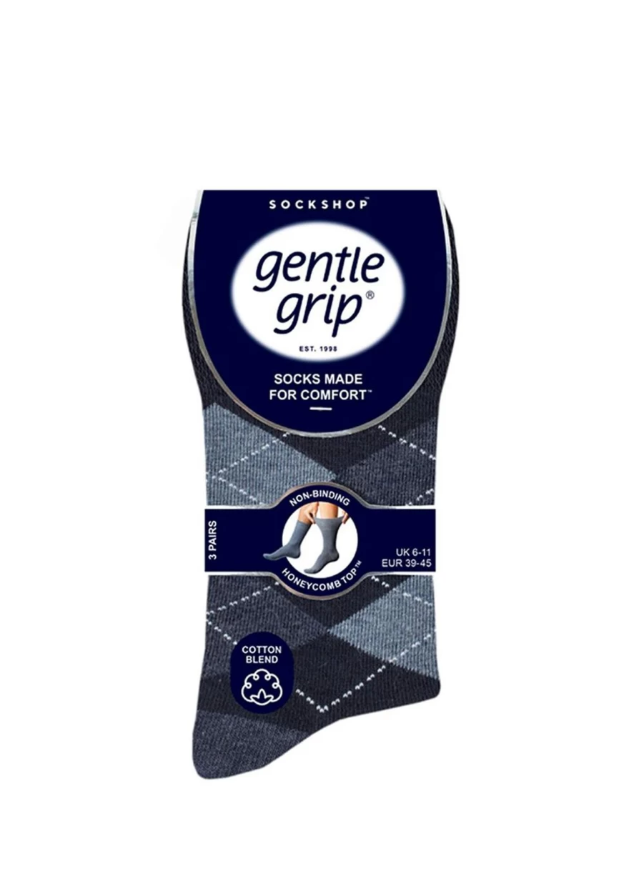 Gentle Grip Men's 3 Pack Comfortable Non-Slip Crew Socks for Everyday Wear