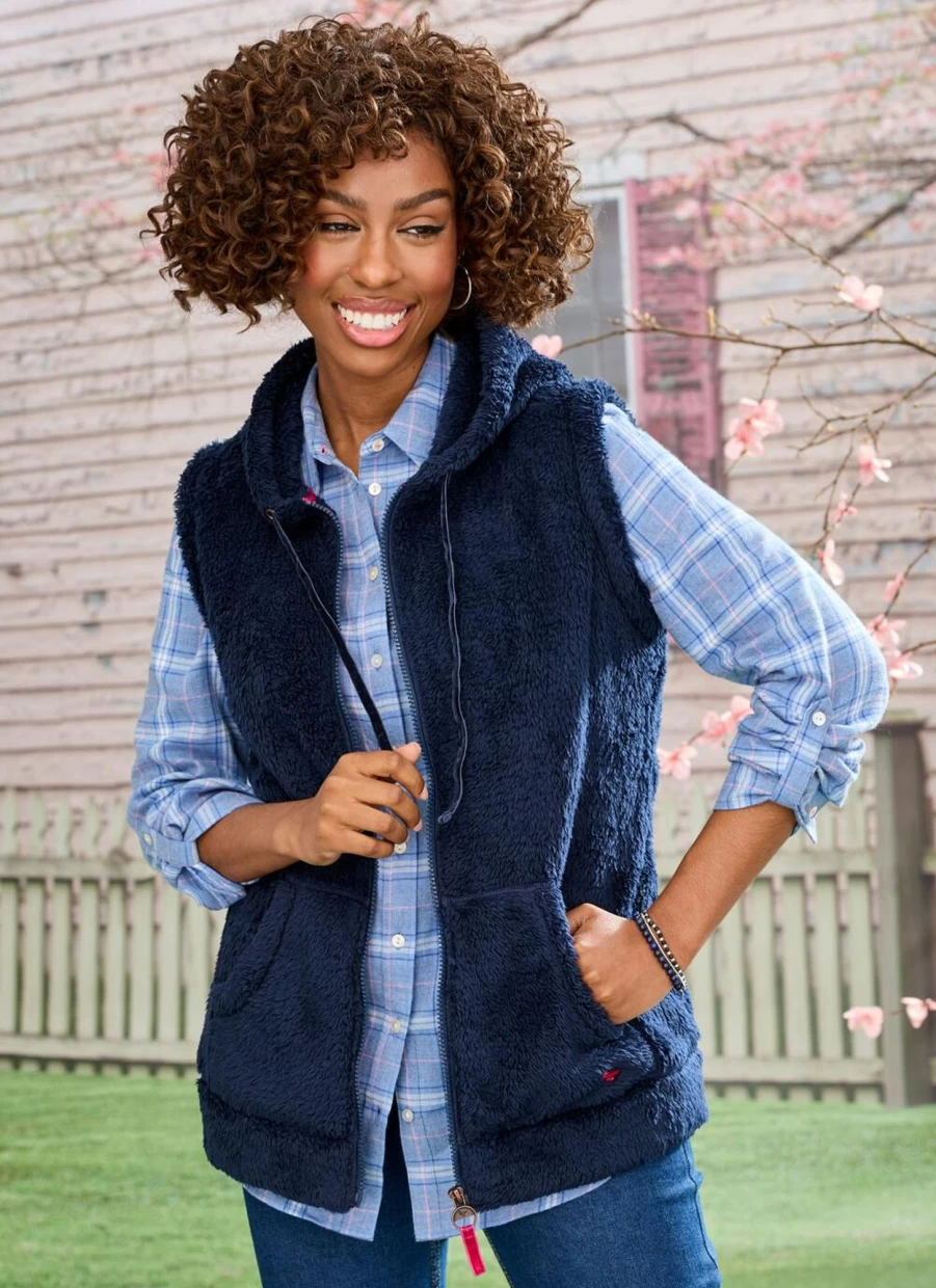 Country Rose Women's Sherpa Fleece Hooded Gilet Vest - Cozy Winter Layering Piece