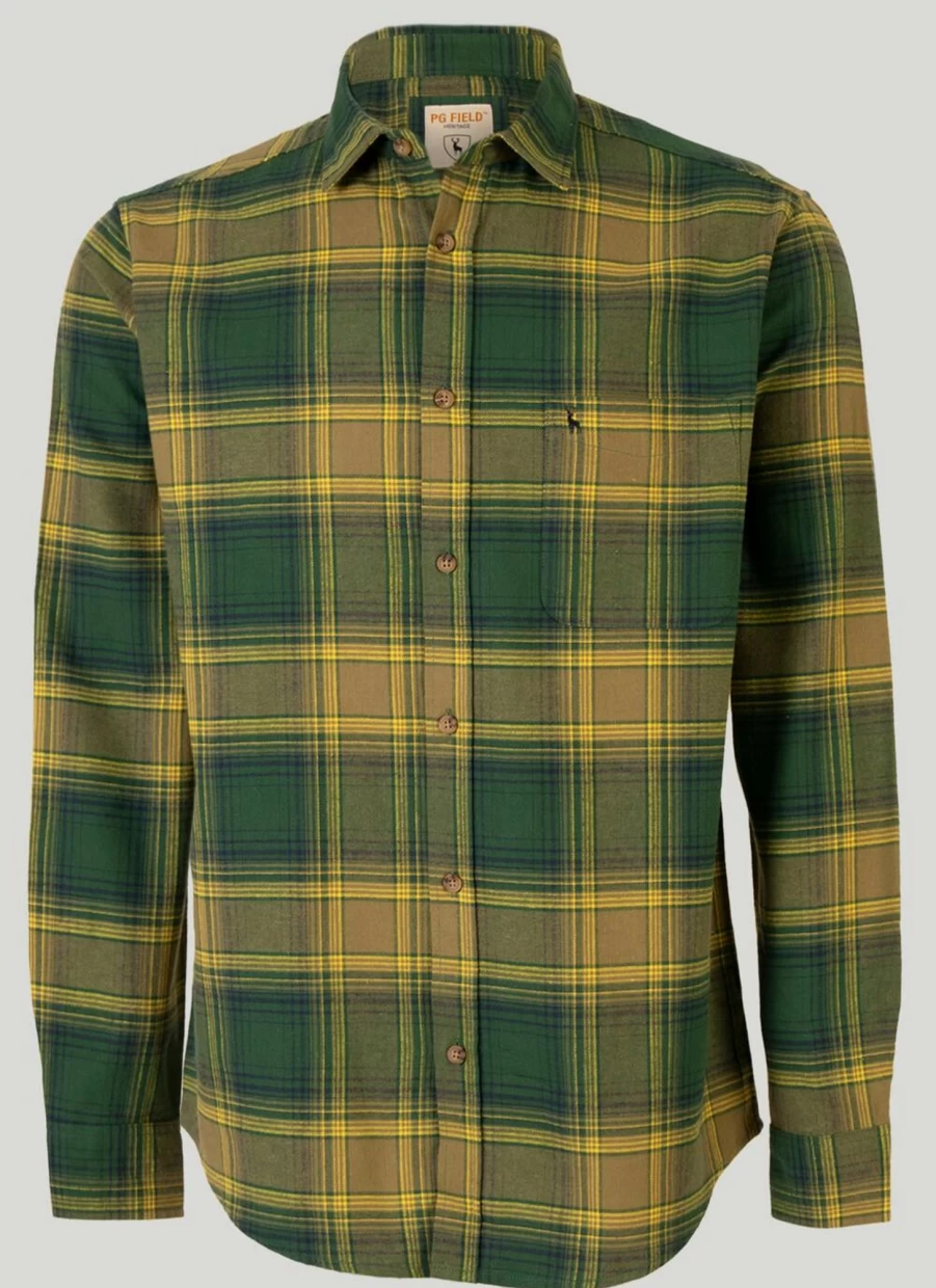 PG Field Men's Flannel Check Shirt - Classic Plaid Button-Up for Casual Wear