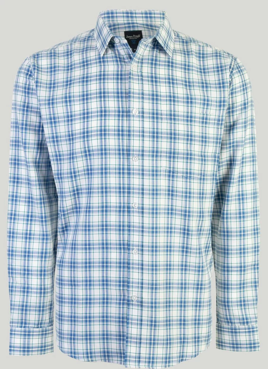 James Pringle Men's Classic Long Sleeve Check Shirt - Premium Tartan Plaid Button-Up for Casual & Formal Wear