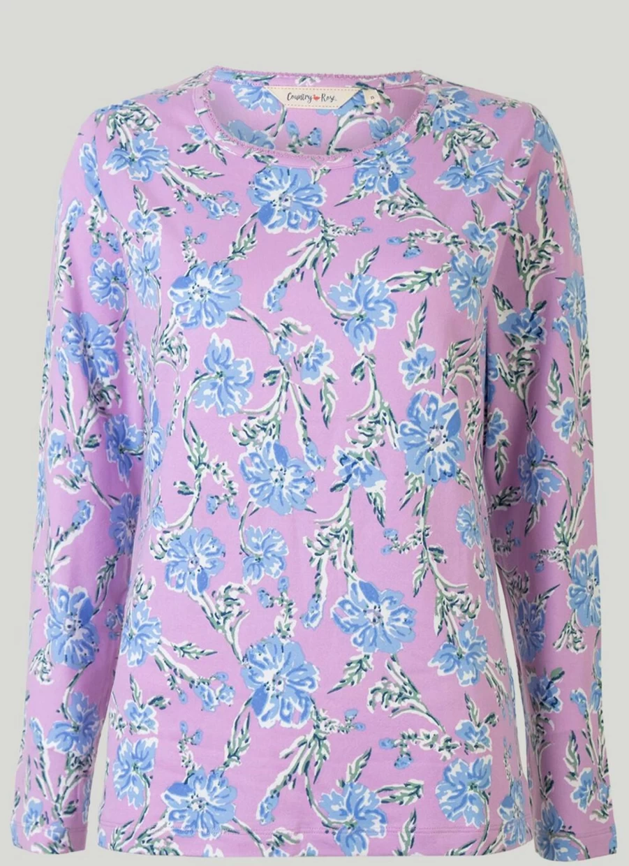 Country Rose Women's Floral Printed Thermal Top for Winter Warmth