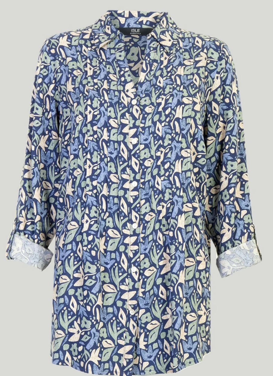 "Isle Women's Blue Printed Blouse - Stylish Floral Top for Women"