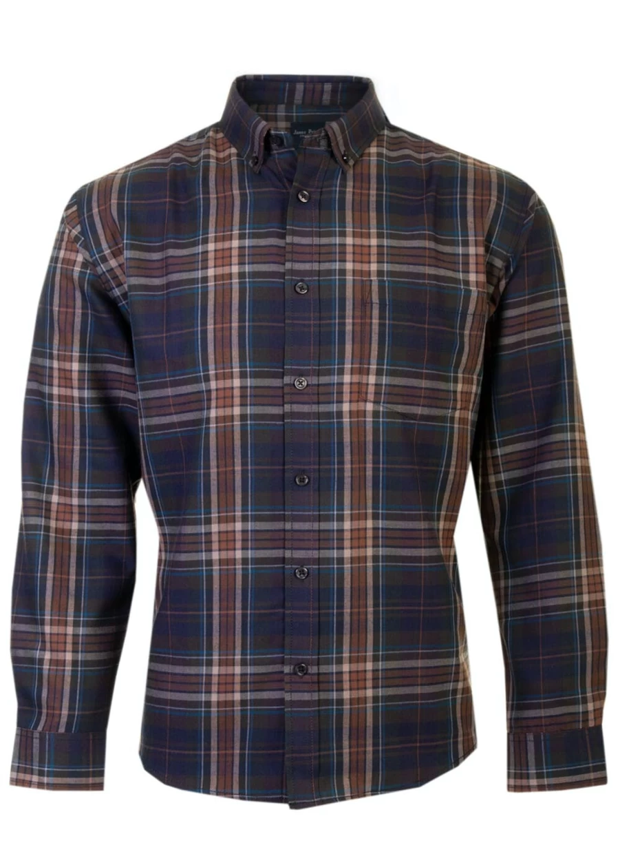James Pringle Men's Classic Check Shirt - Premium Tartan Plaid Button-Up Shirt for Men