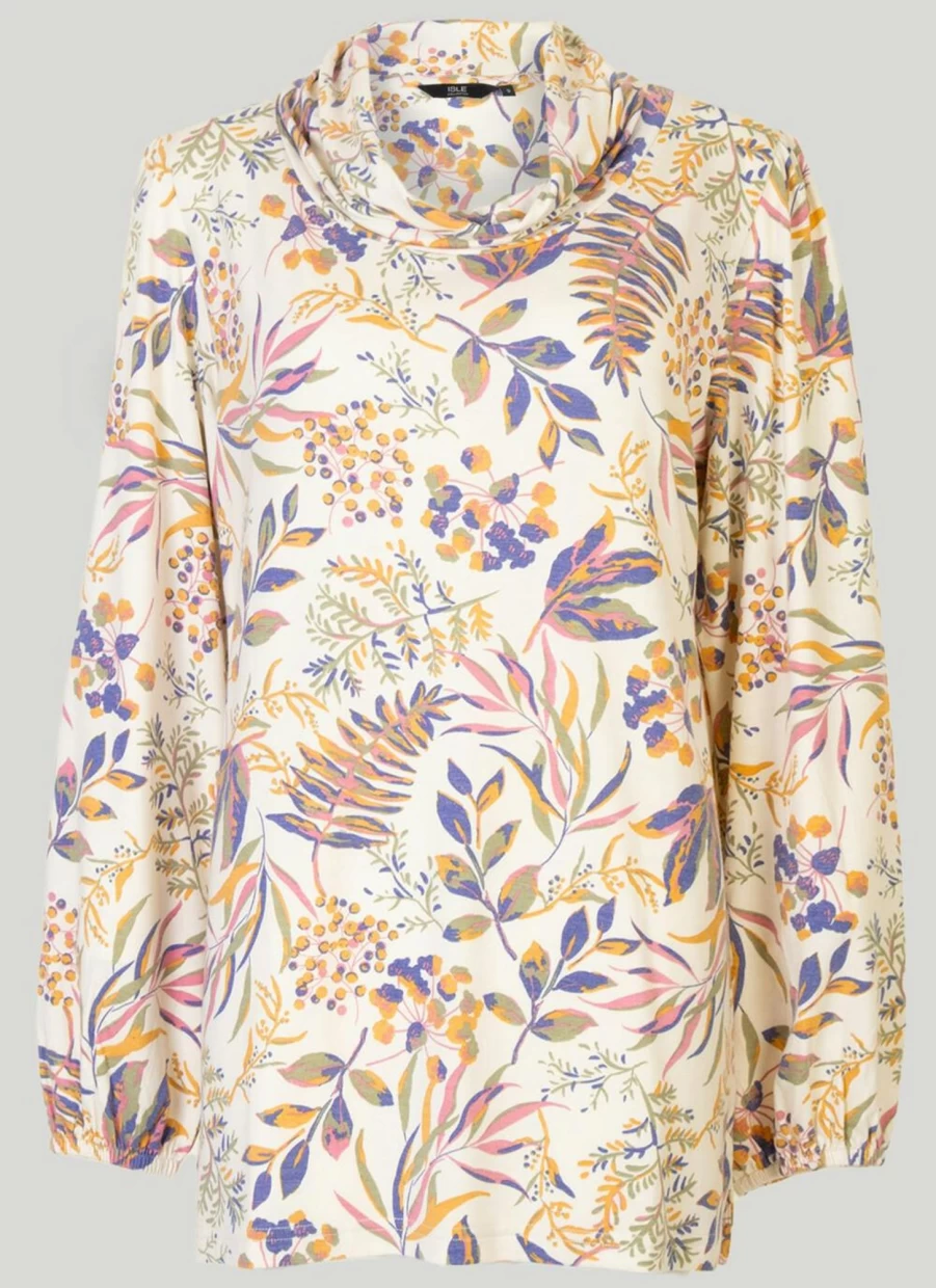 Isle Women's White Printed Cowl Neck Top - Stylish Casual Blouse for Women