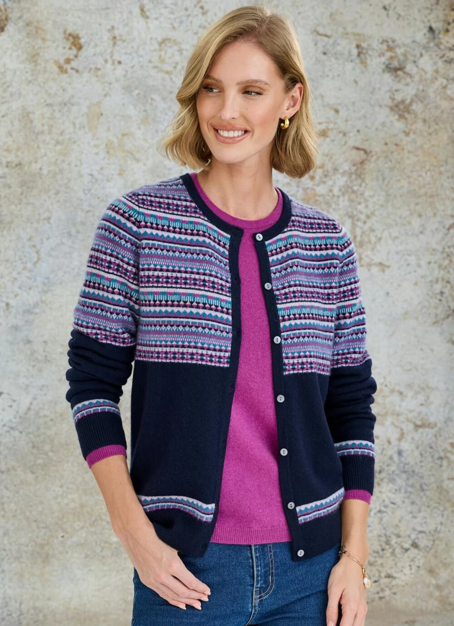Gleneagles Women's Cashmere Fair Isle Cardigan - Soft Knit Winter Sweater