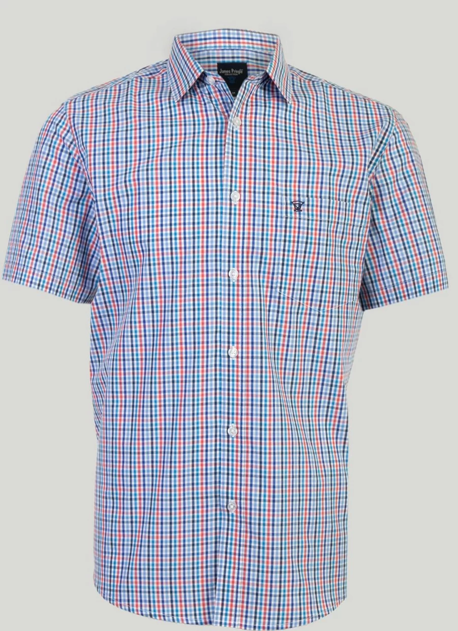 James Pringle Men's Classic Short Sleeve Check Shirt - Casual Plaid Button-Up Top