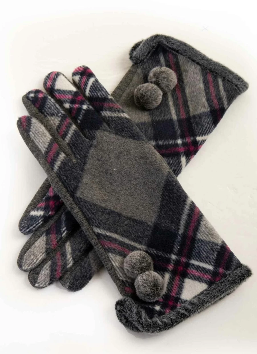 Women's Tartan Pom Pom Gloves by James Pringle Weavers - Scottish Wool Winter Accessories