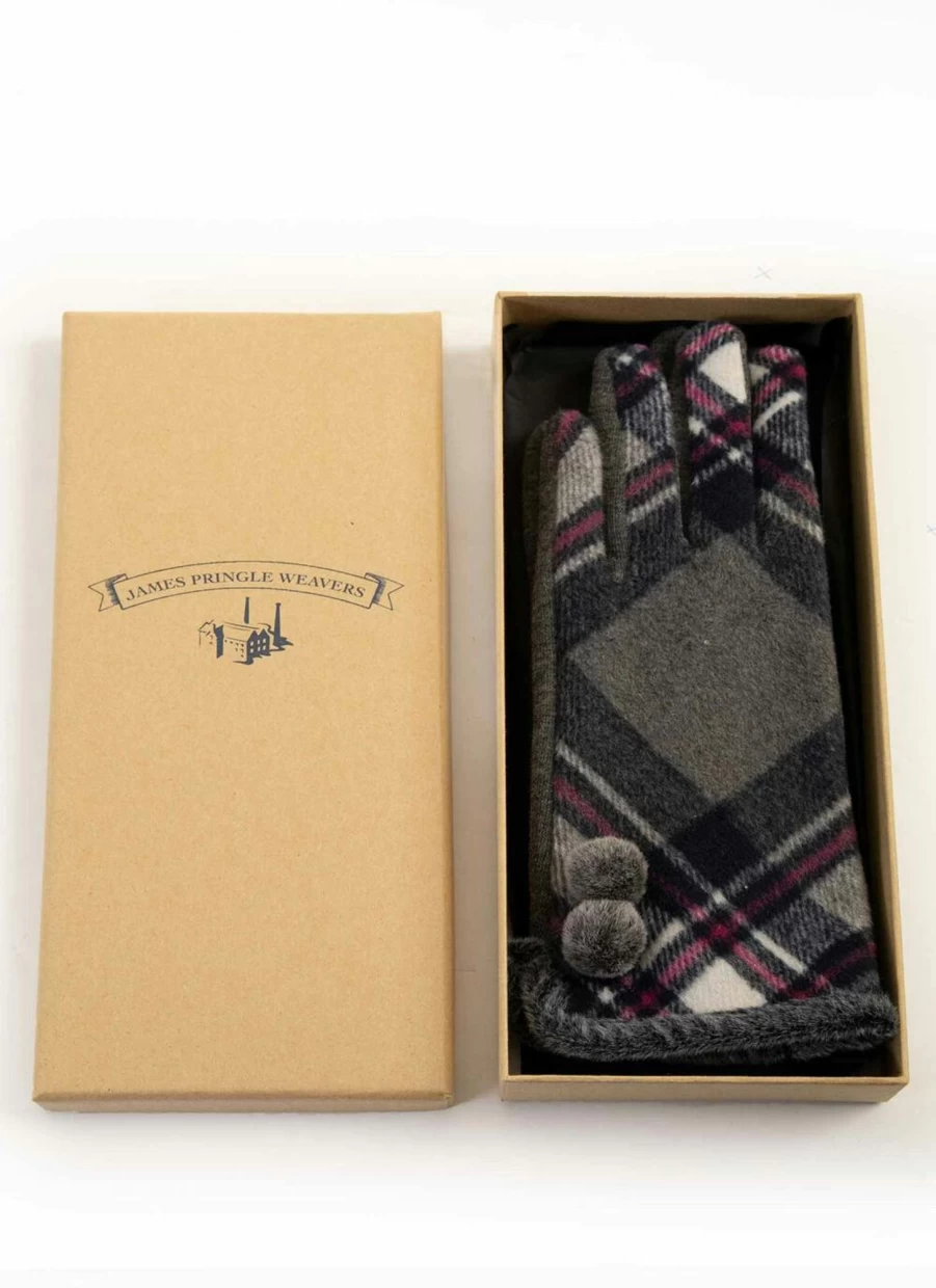 Women's Tartan Pom Pom Gloves by James Pringle Weavers - Scottish Wool Winter Accessories